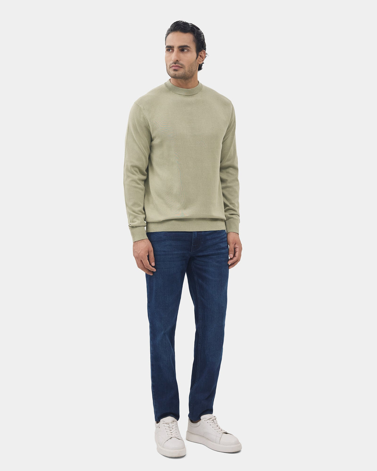 Fern Green Crew Neck Solid Sweater - Mario