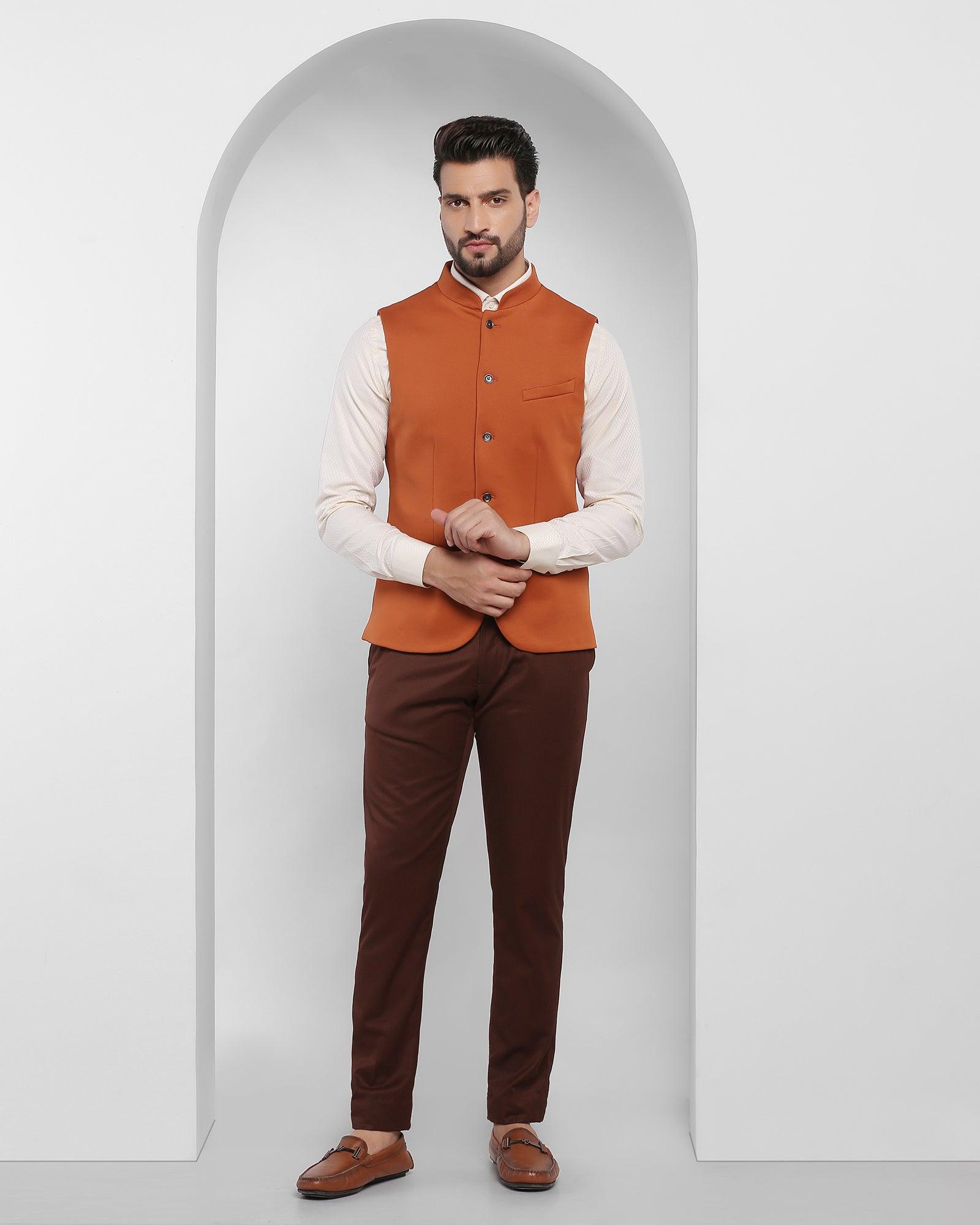 Solid Formal Bandhgala Waist Coat In Orange (Aphrodo) - Blackberrys