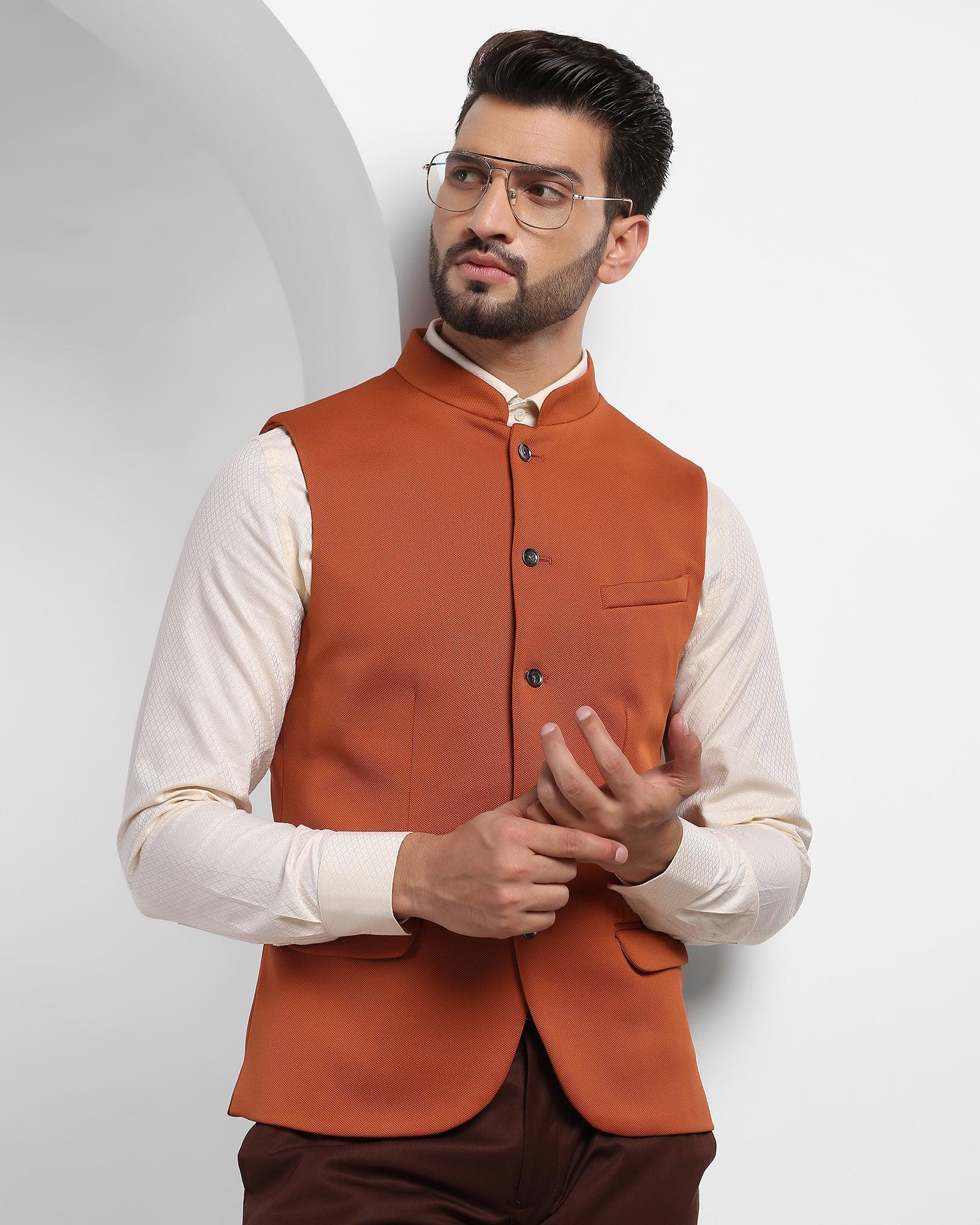 Solid Formal Bandhgala Waist Coat In Orange (Aphrodo) - Blackberrys
