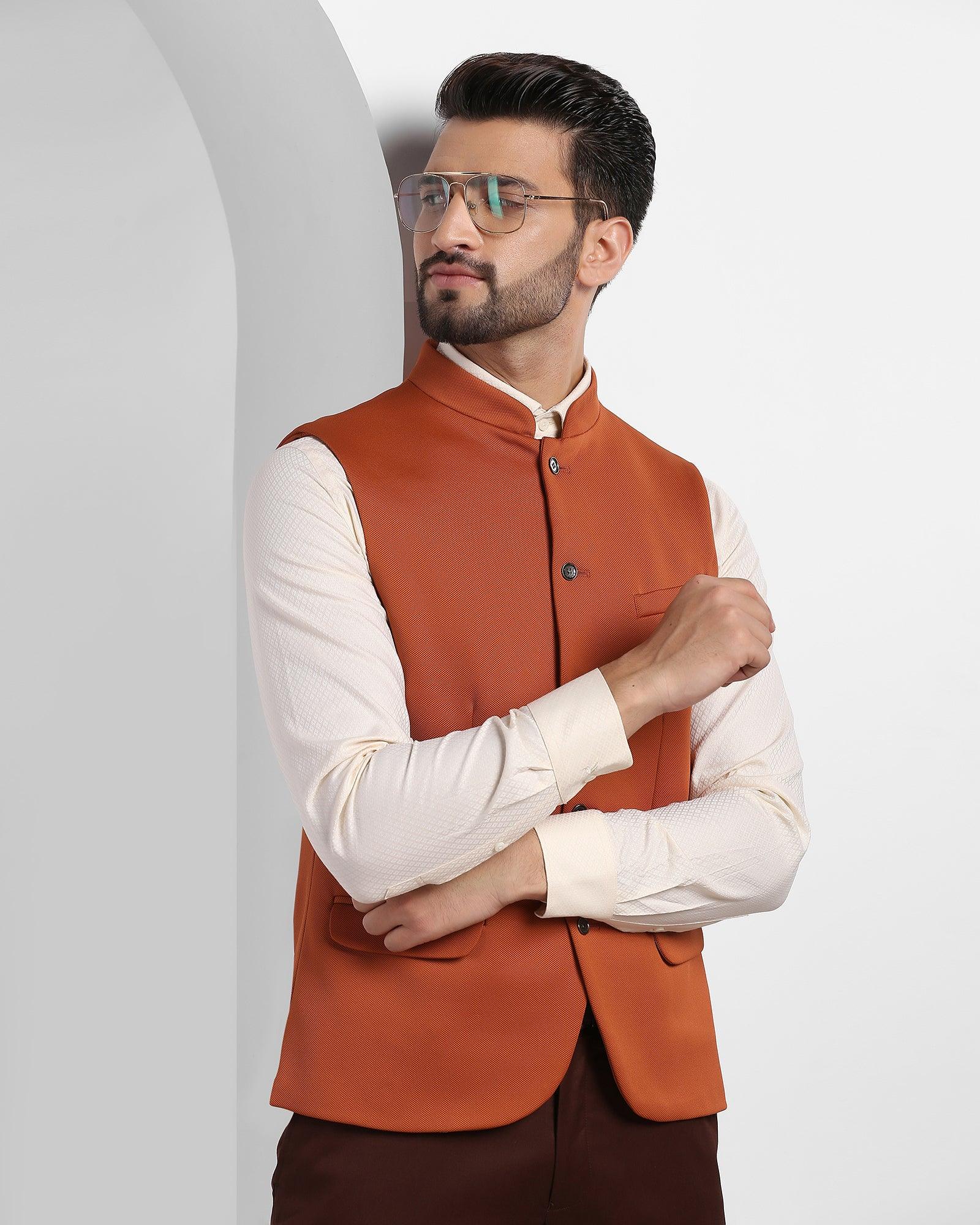 Solid Formal Bandhgala Waist Coat In Orange (Aphrodo) - Blackberrys