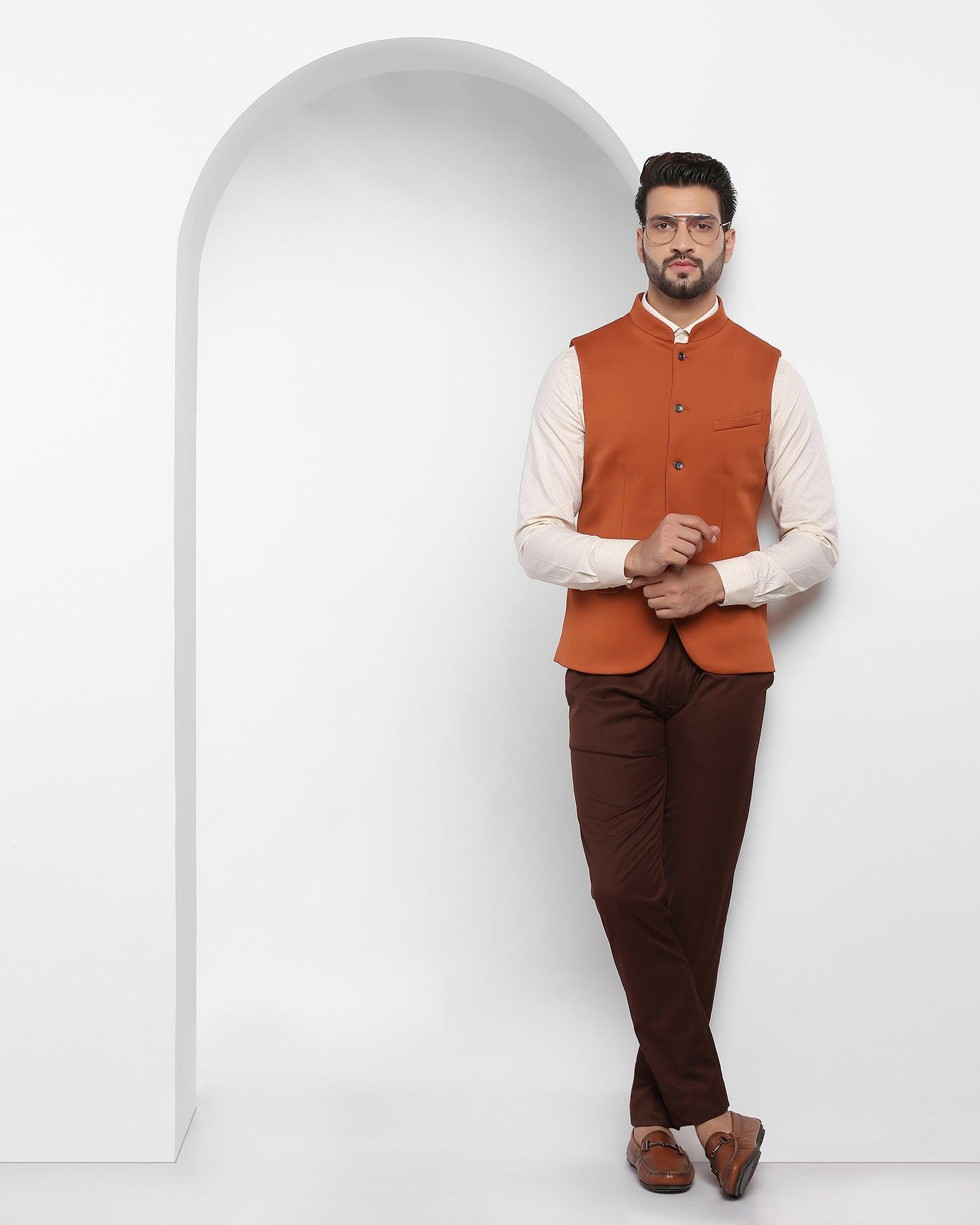 Solid Formal Bandhgala Waist Coat In Orange (Aphrodo) - Blackberrys