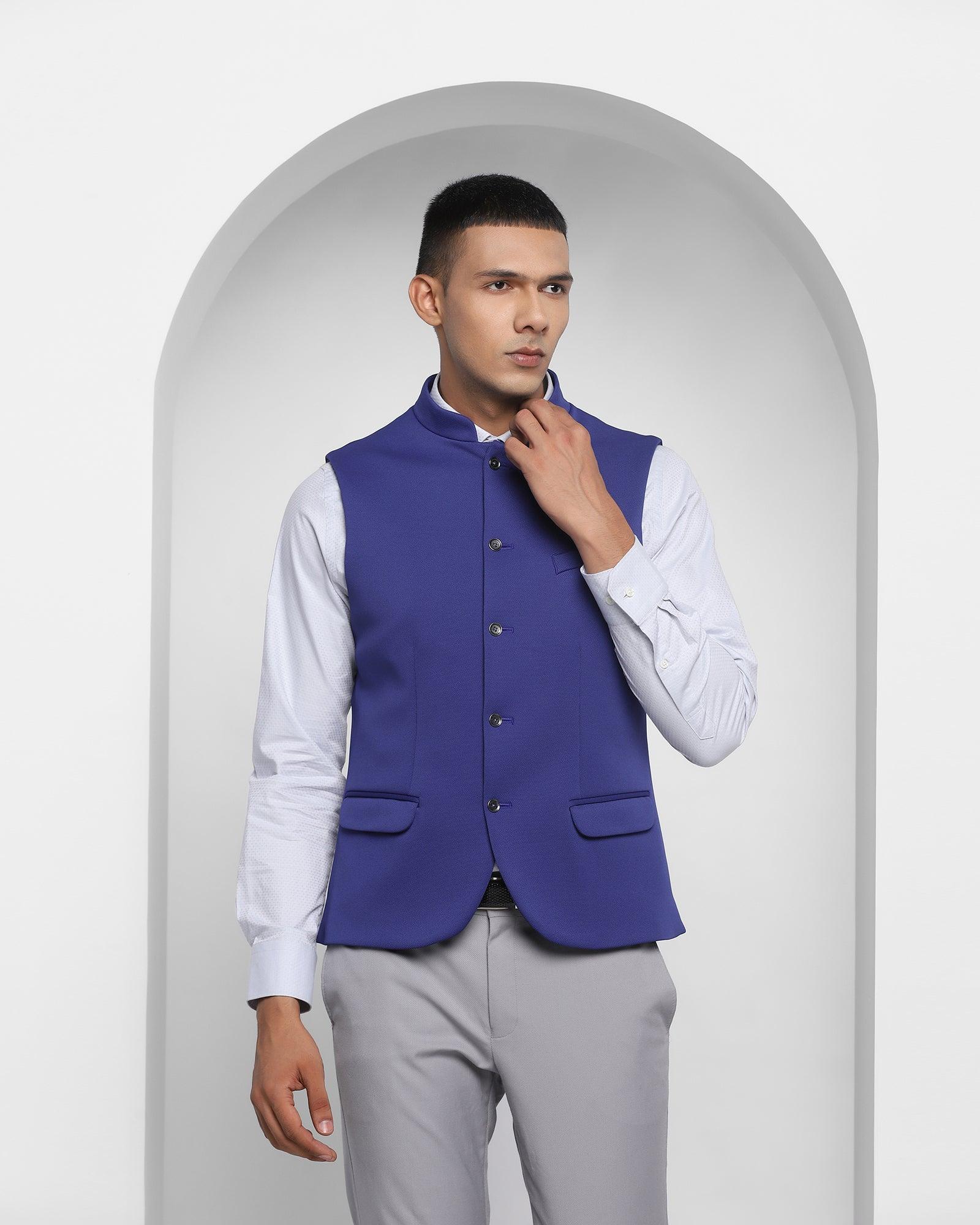 Solid Formal Bandhgala Waist Coat In Royal Blue (Aphrodo) - Blackberrys
