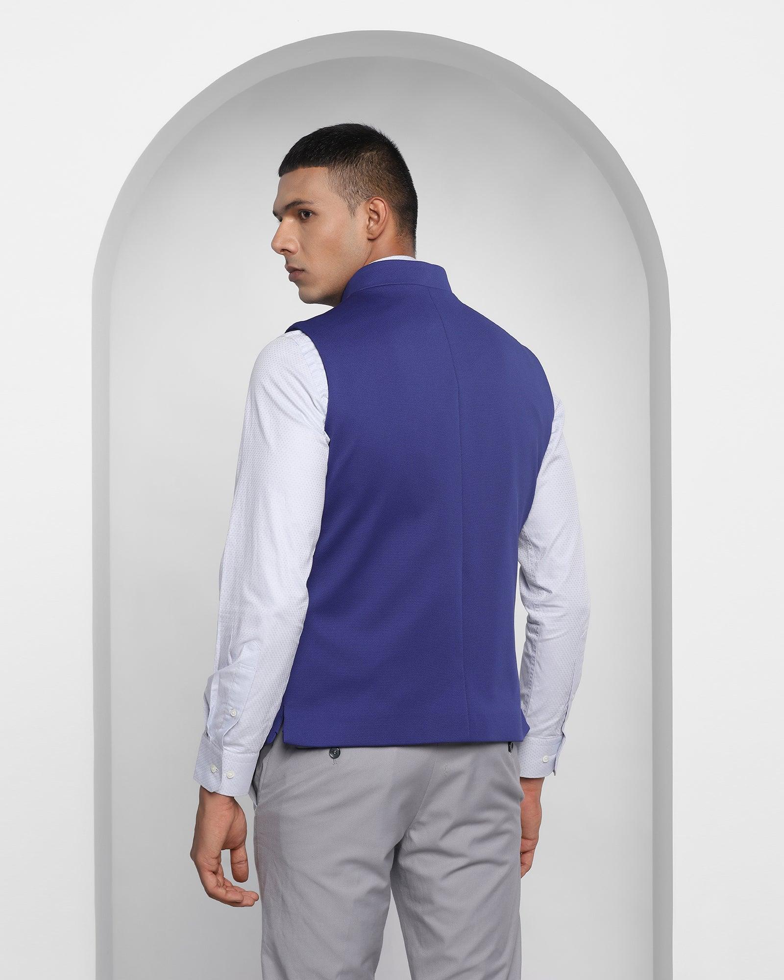 Solid Formal Bandhgala Waist Coat In Royal Blue (Aphrodo) - Blackberrys