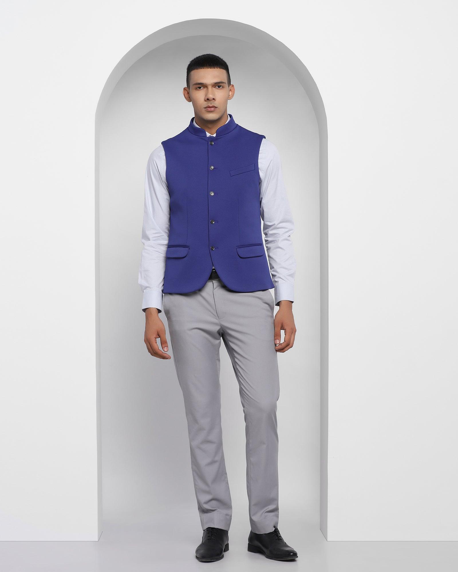 Solid Formal Bandhgala Waist Coat In Royal Blue (Aphrodo) - Blackberrys