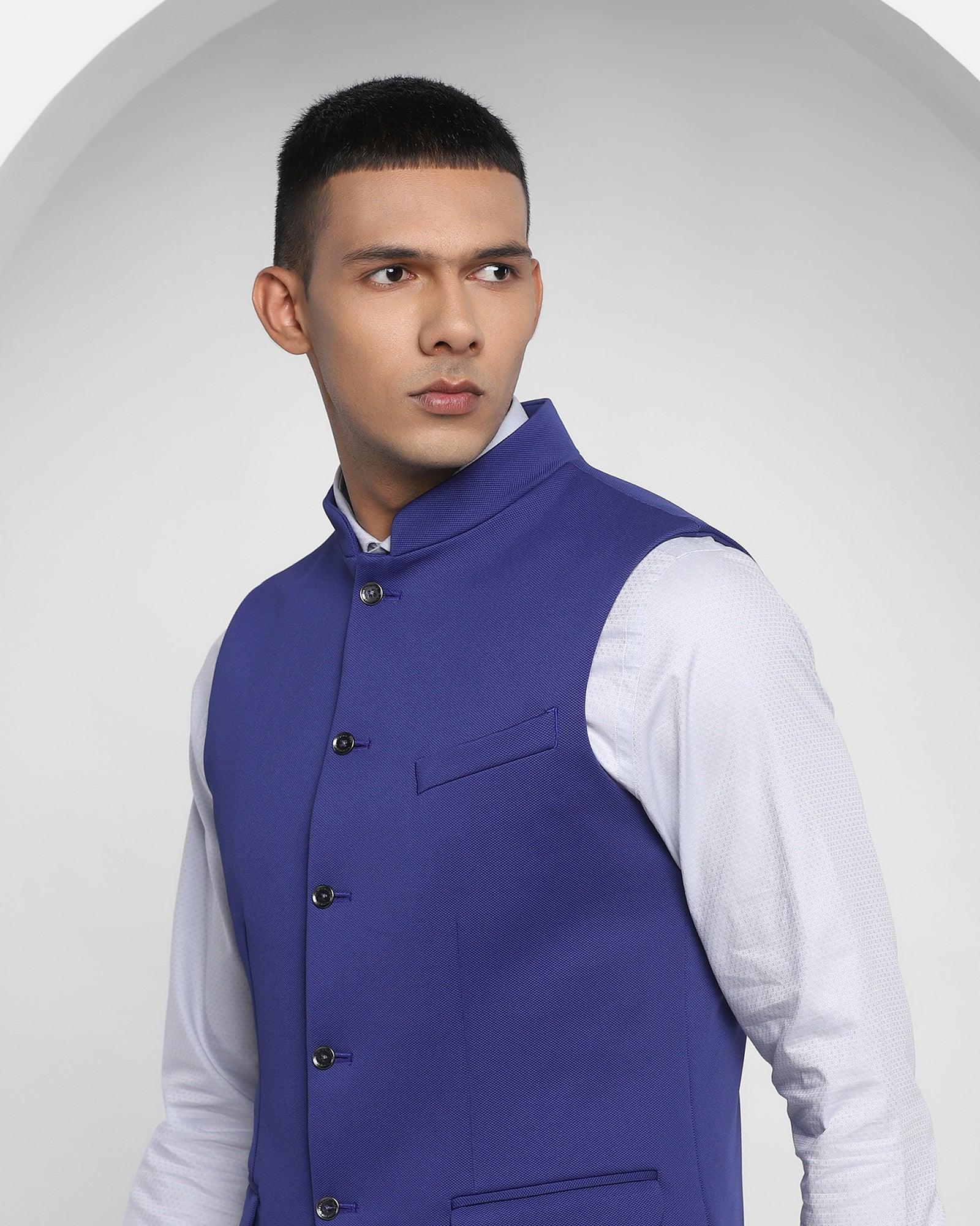 Solid Formal Bandhgala Waist Coat In Royal Blue (Aphrodo) - Blackberrys