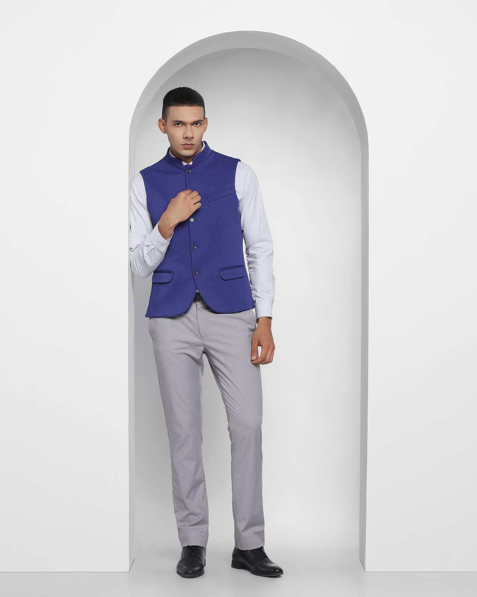 Solid Formal Bandhgala Waist Coat In Royal Blue (Aphrodo) - Blackberrys