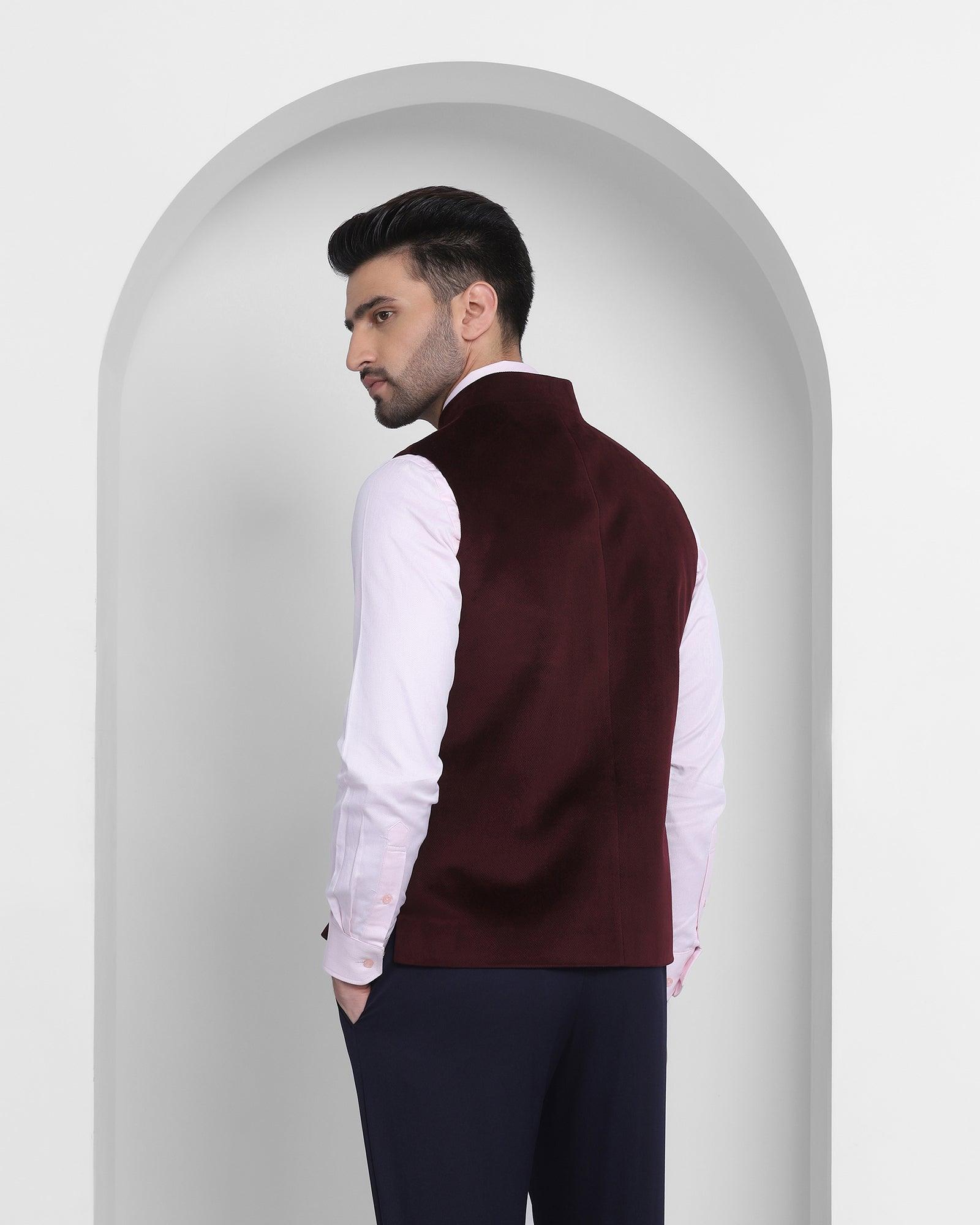 Solid Formal Bandhgala Waist Coat In Wine (Dipton) - Blackberrys