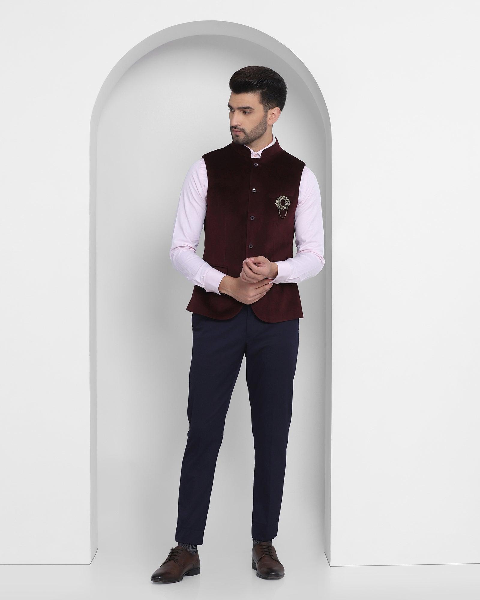 Solid Formal Bandhgala Waist Coat In Wine (Dipton) - Blackberrys