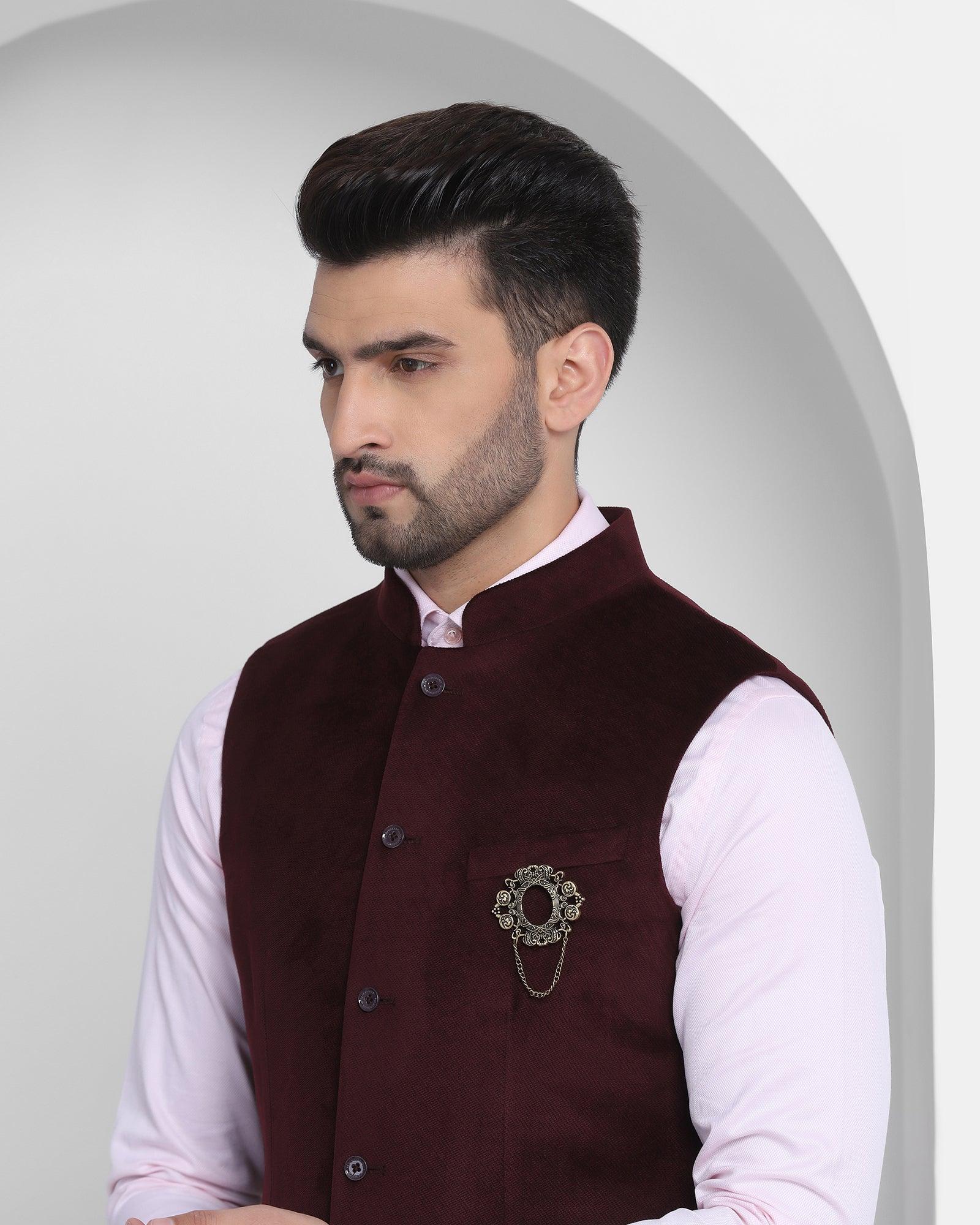 Solid Formal Bandhgala Waist Coat In Wine (Dipton) - Blackberrys