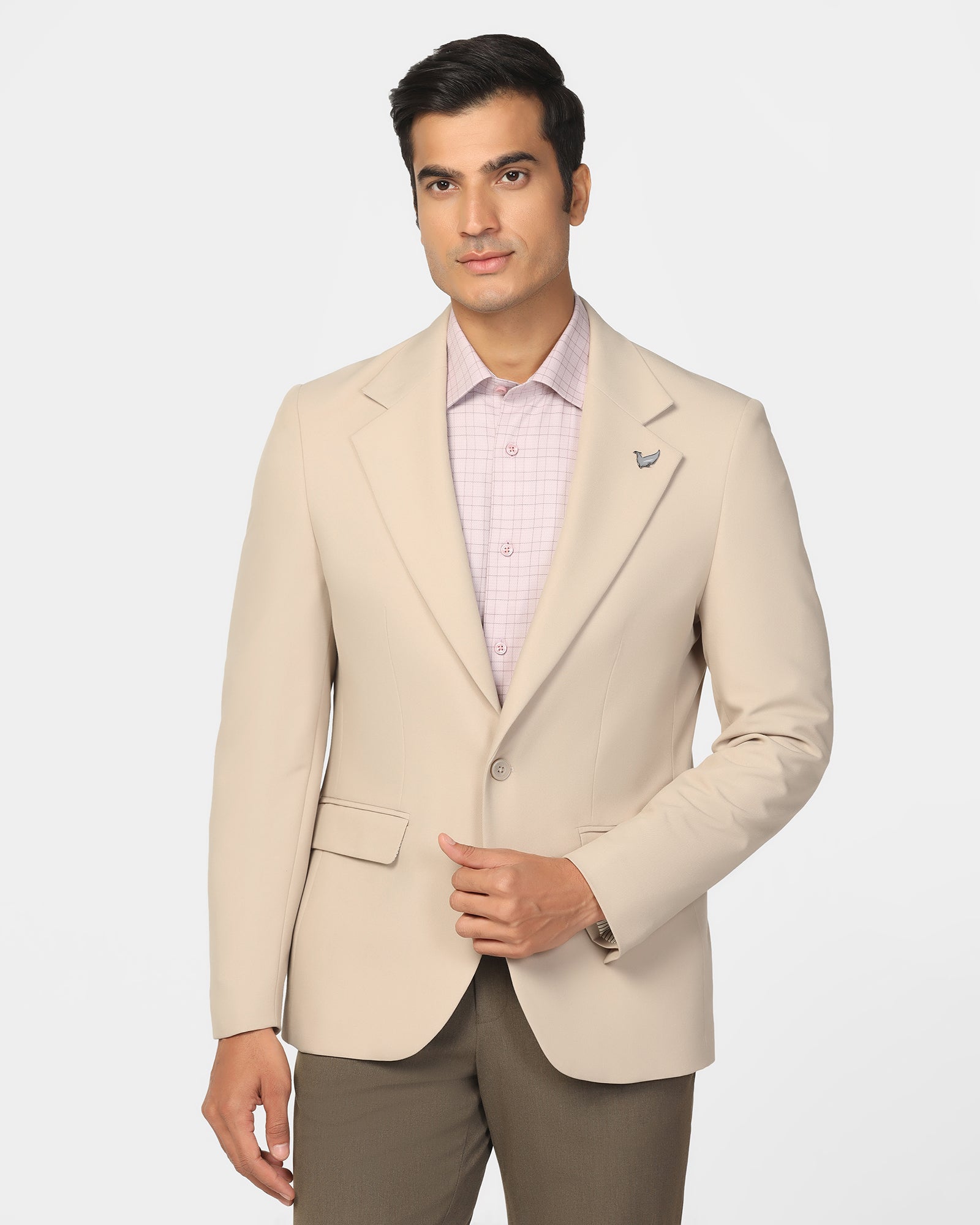 Formal Beige Solid Blazer - Kenneth