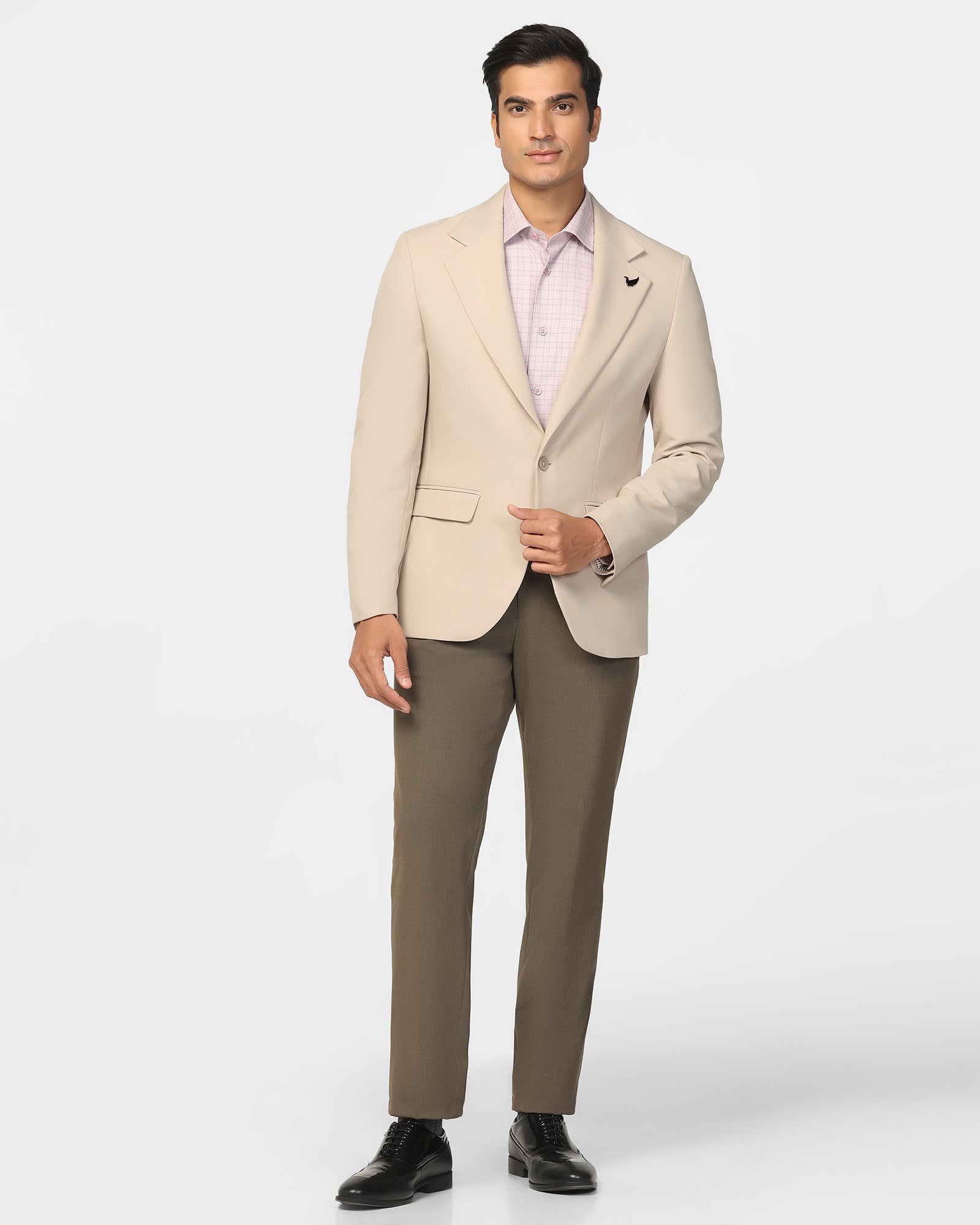 Formal Beige Solid Blazer - Kenneth