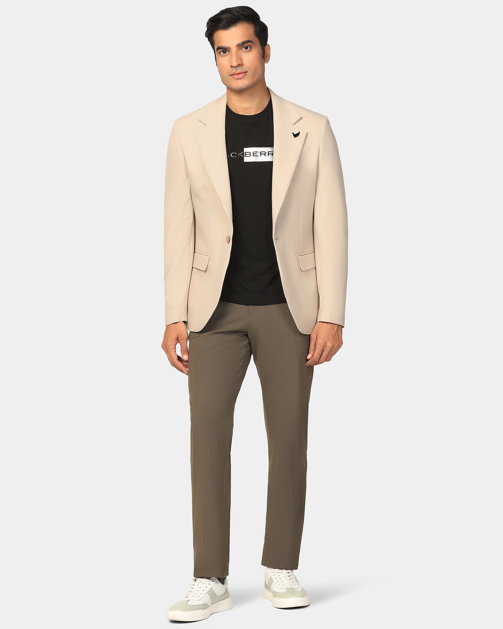Formal Beige Solid Blazer - Kenneth