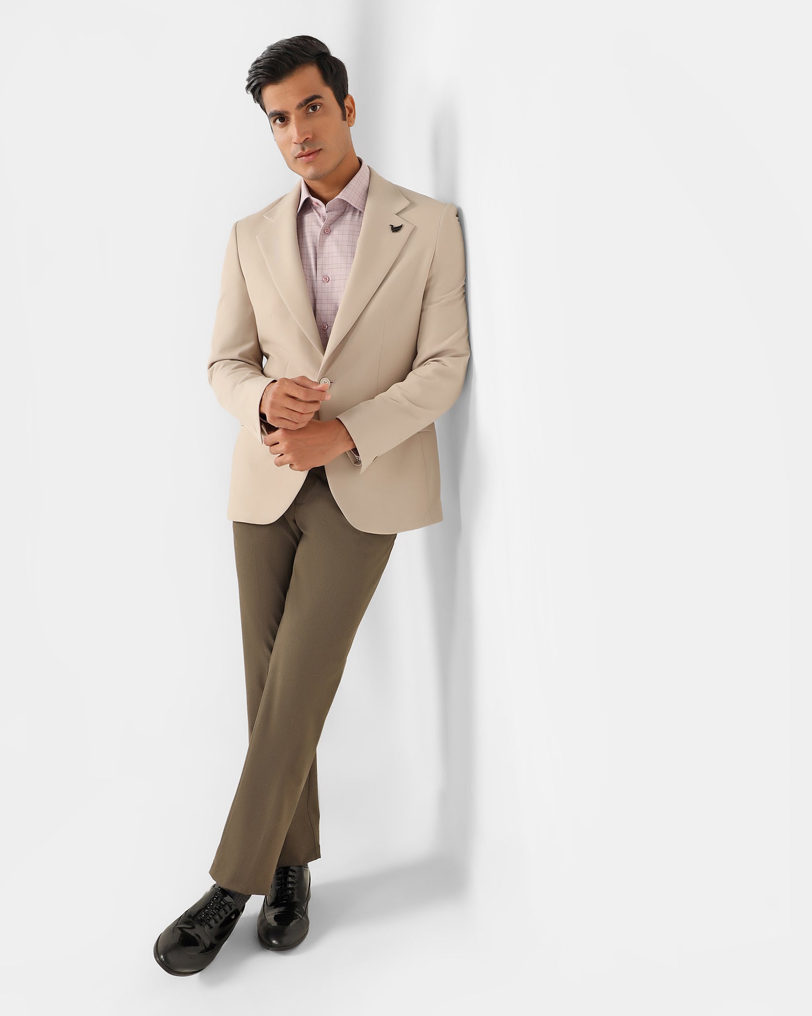 Formal Beige Solid Blazer - Kenneth