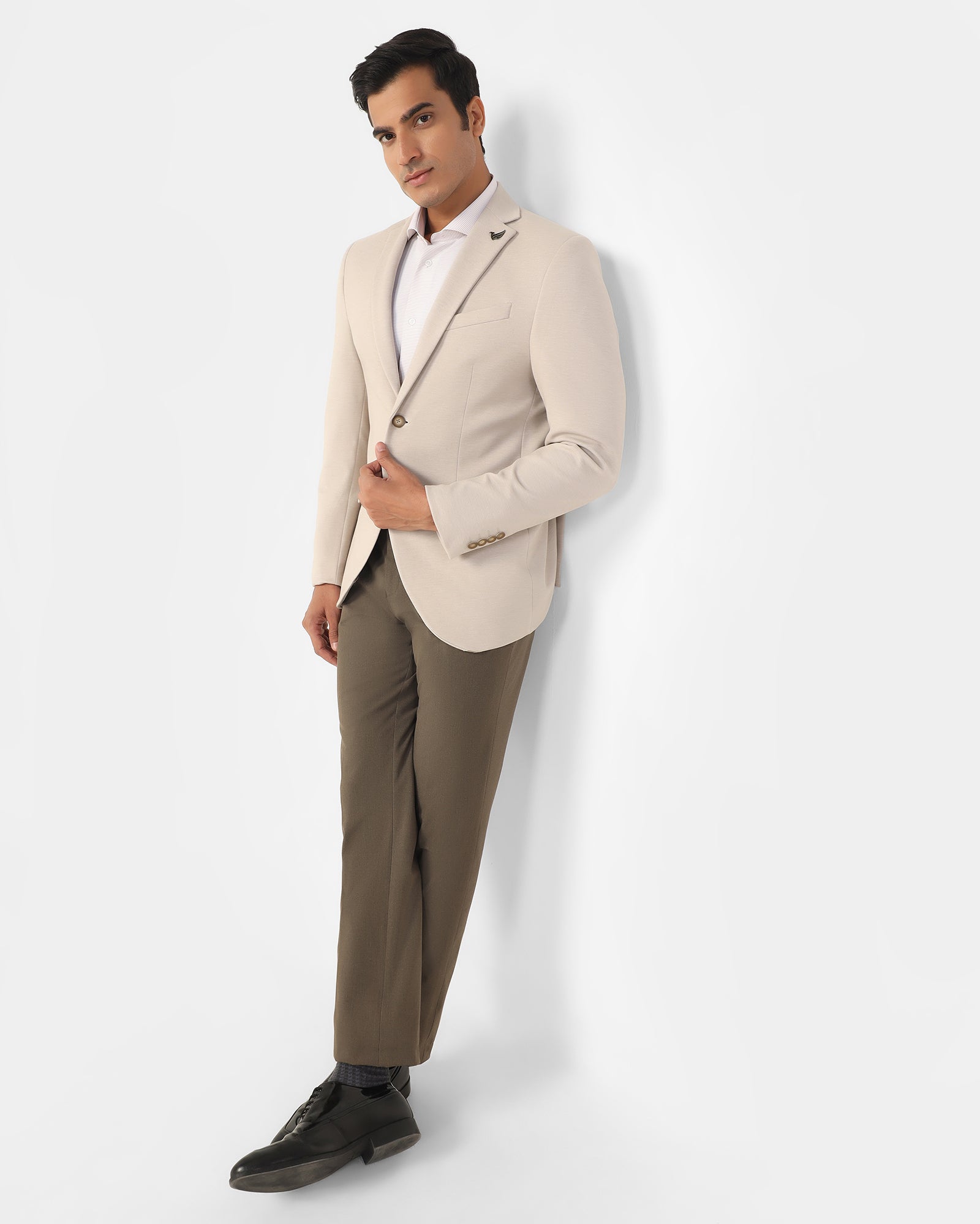 Formal Beige Textured Blazer - Dylan