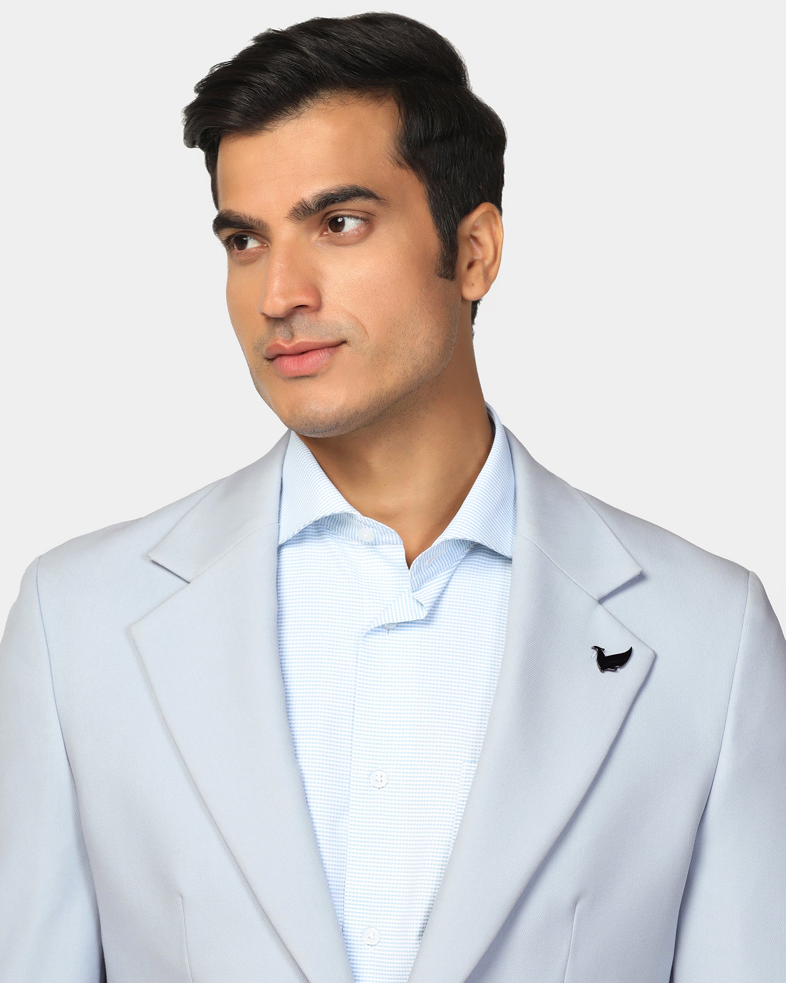 Formal Light Blue Solid Blazer - Kenneth