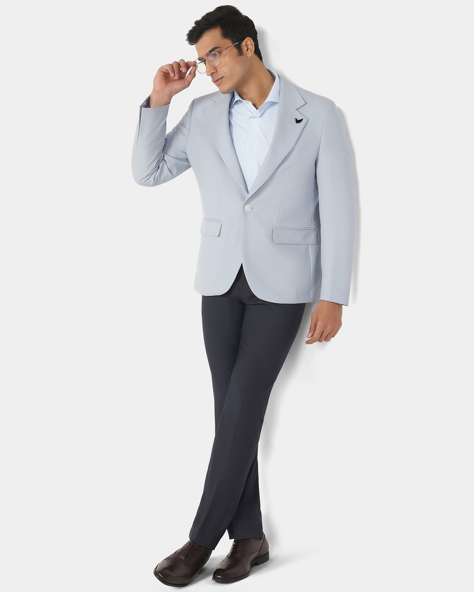 Formal Light Blue Solid Blazer - Kenneth