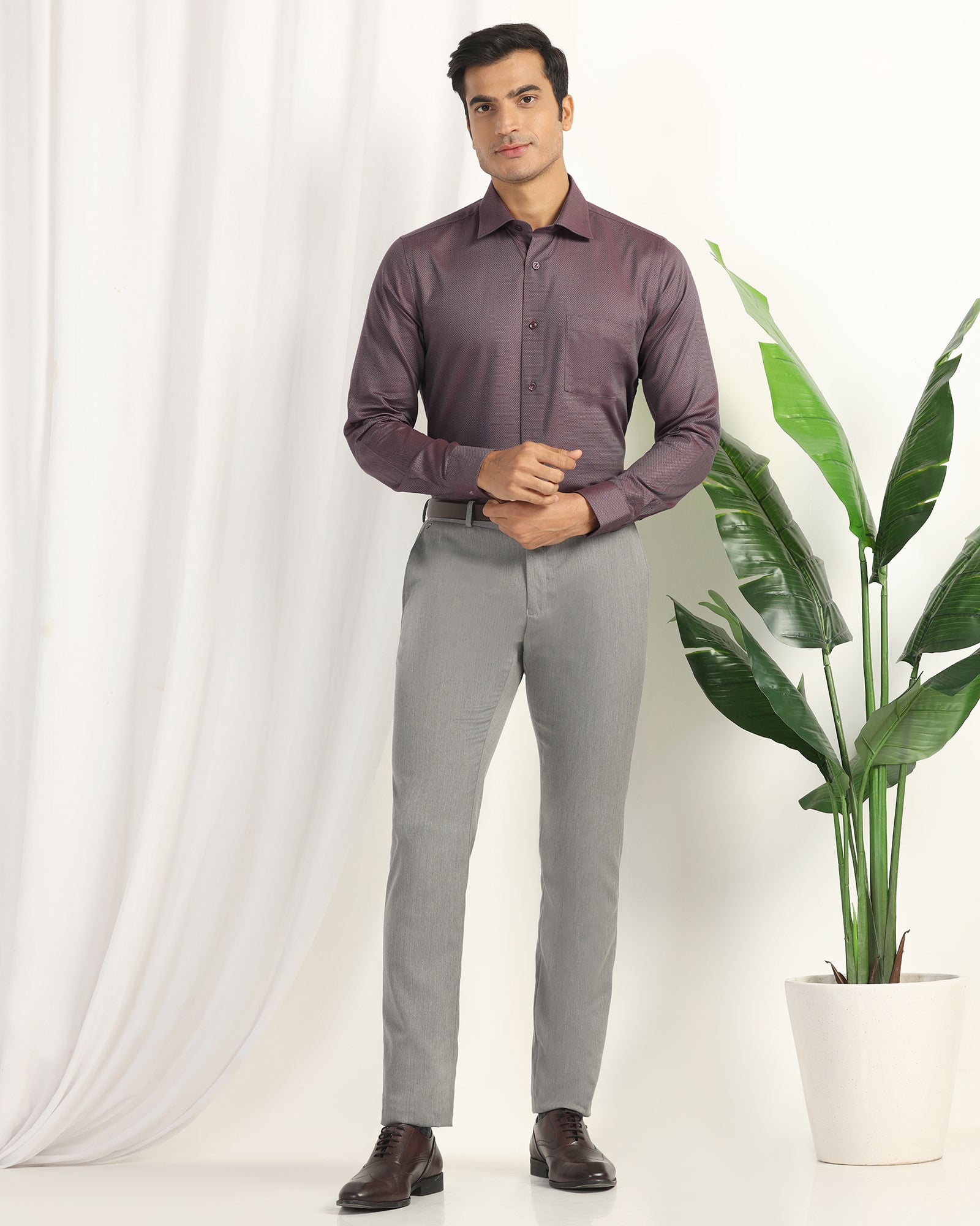 Formal Plum Textured Shirt - Punch