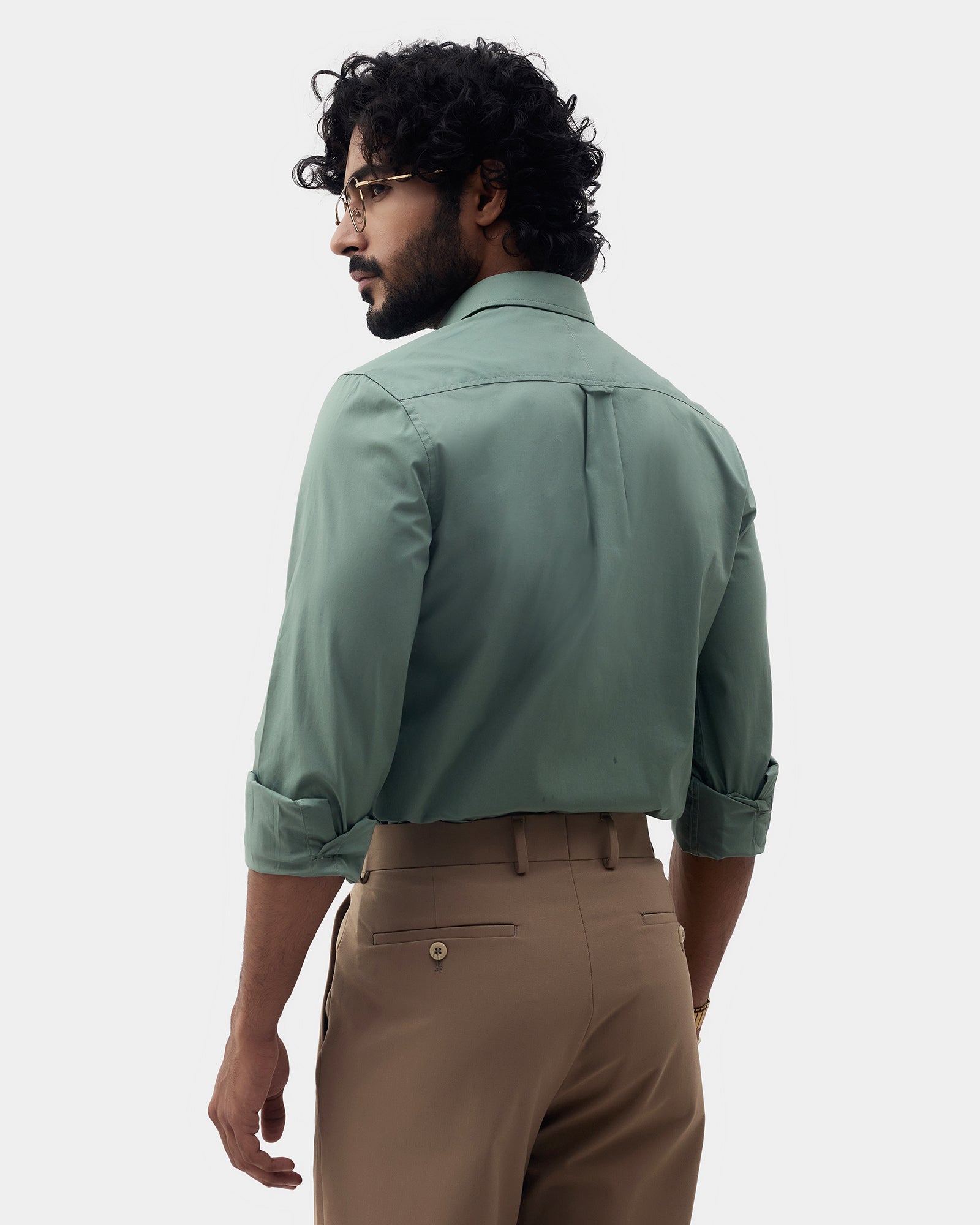 Green Solid Shirt - Lujo