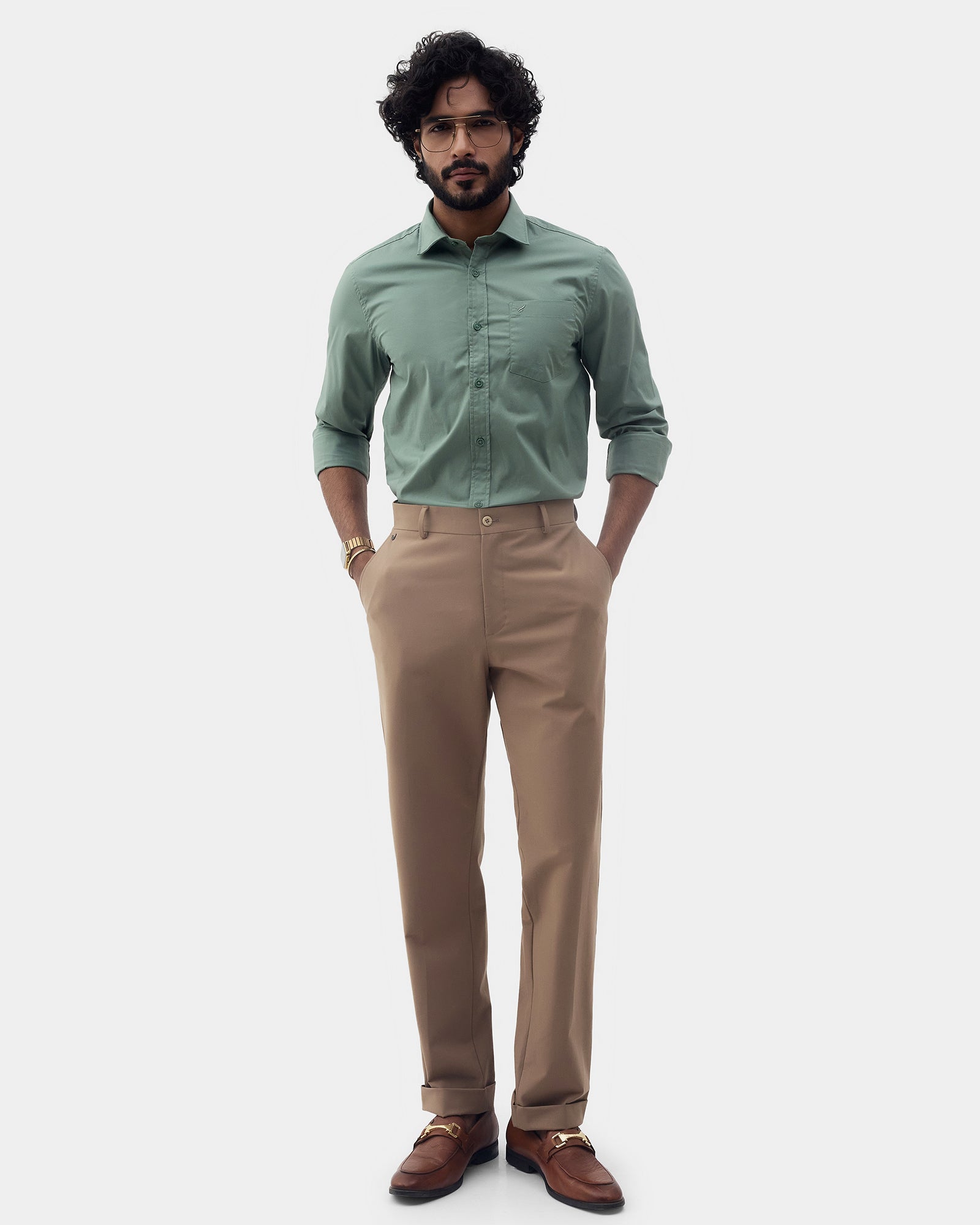 Green Solid Shirt - Lujo