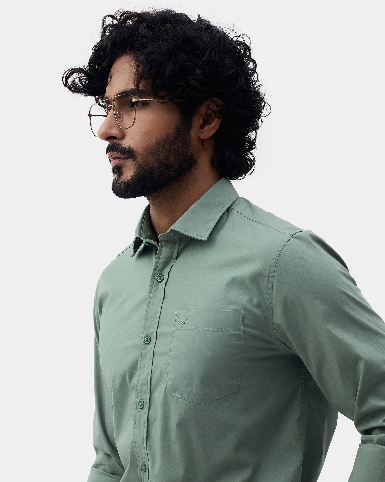 Green Solid Shirt - Lujo