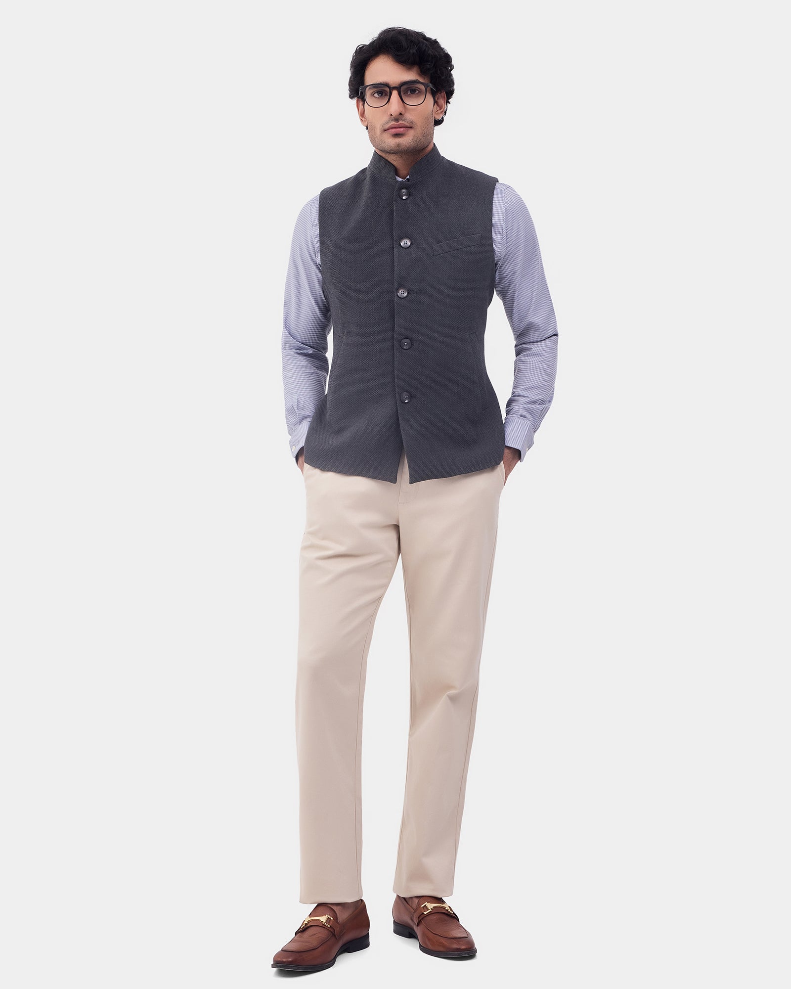 Grey Textured Waistcoat - Prodigy