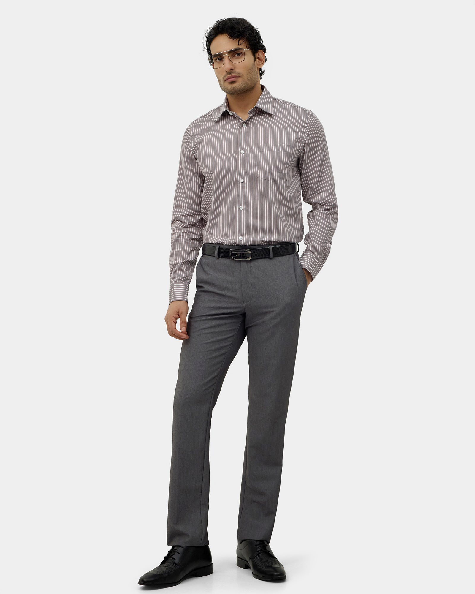 Grey Solid Trouser - Claret