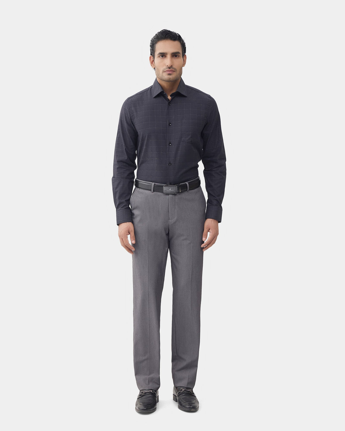 Grey Solid Trouser - Claret