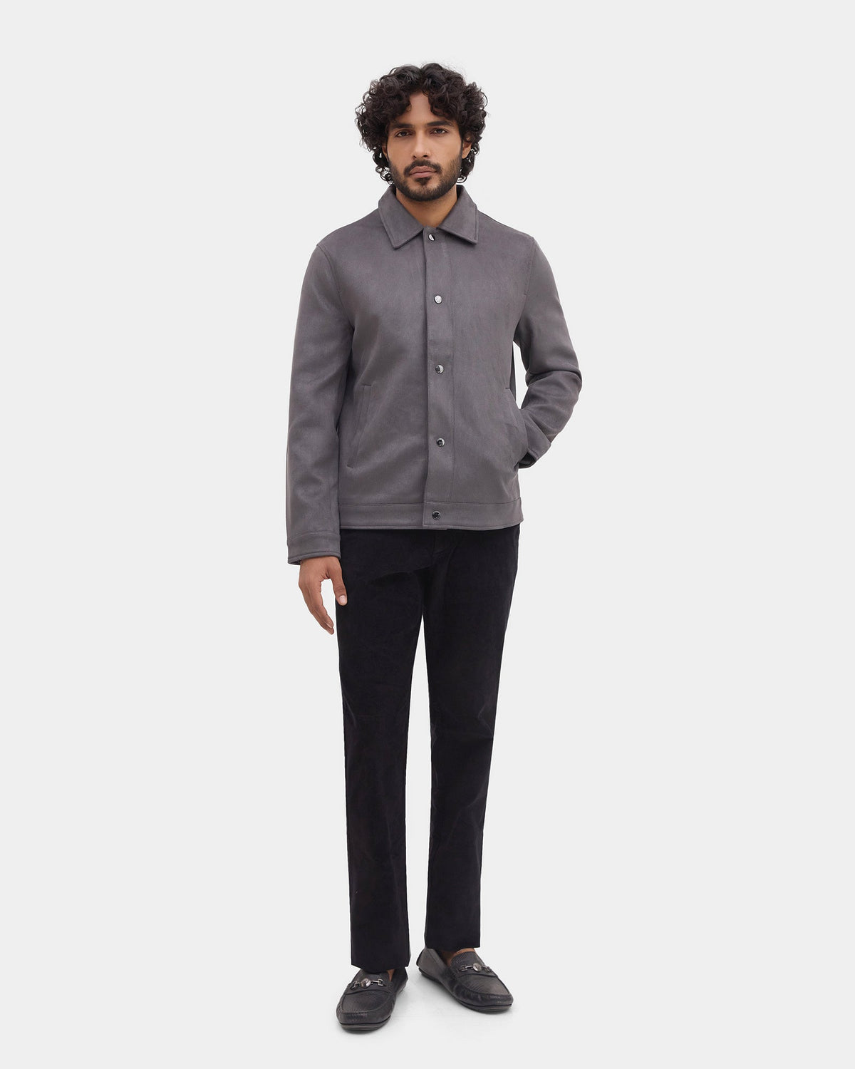 Grey Solid Zipper Jacket - Wysher