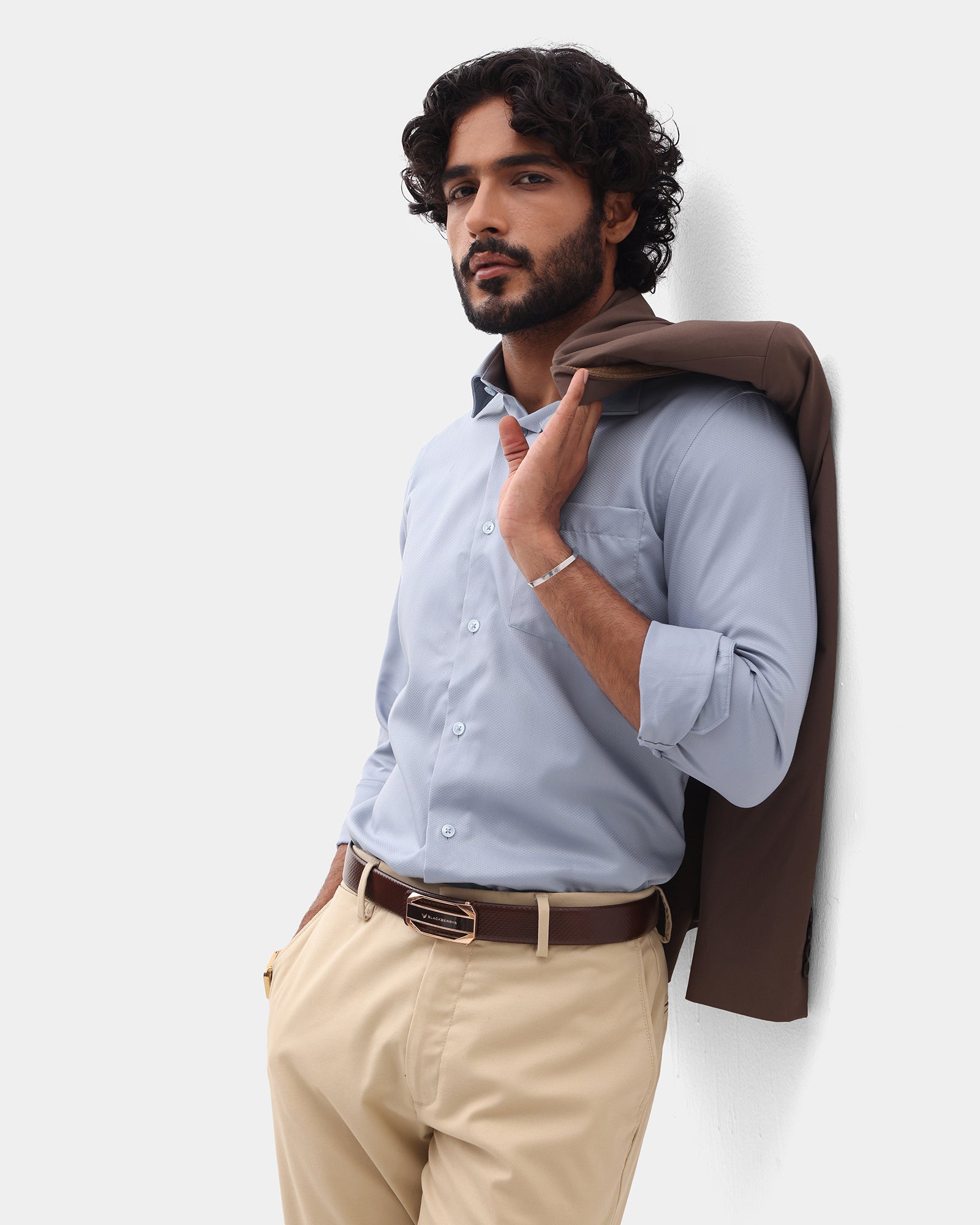 Greyish Blue Unwrinkle Textured Shirt - P31
