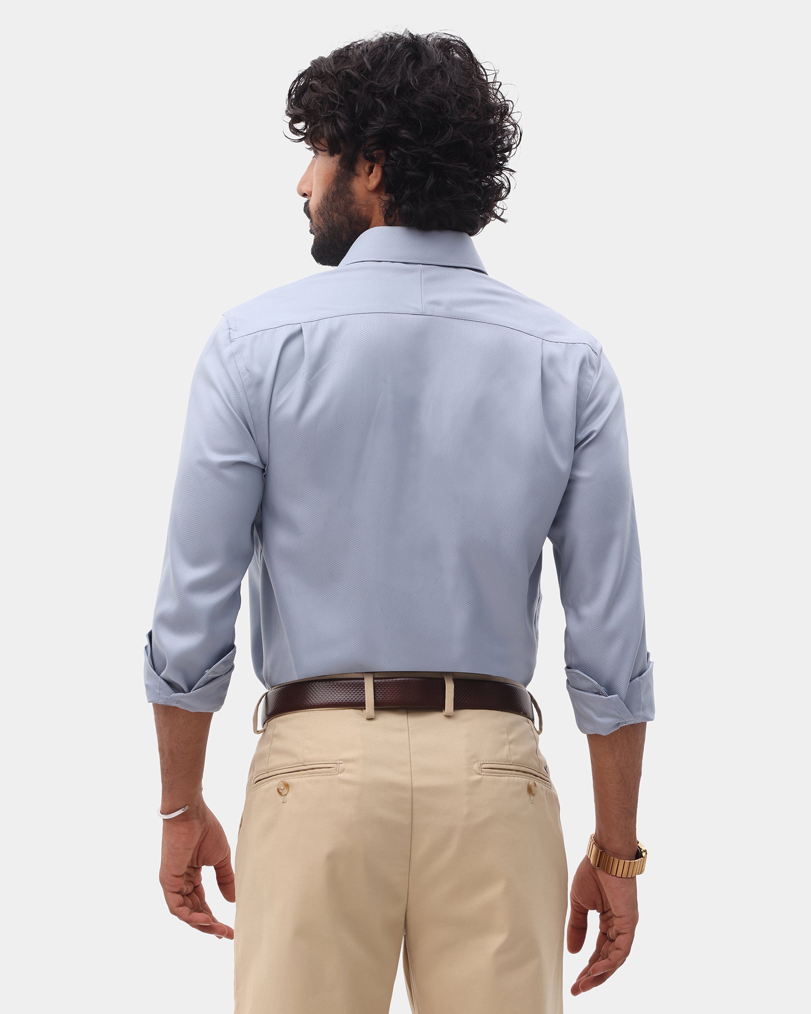 Greyish Blue Unwrinkle Textured Shirt - P31