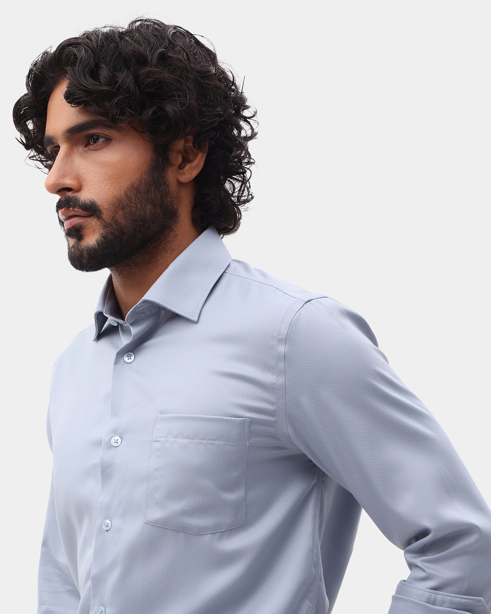 Greyish Blue Unwrinkle Textured Shirt - P31