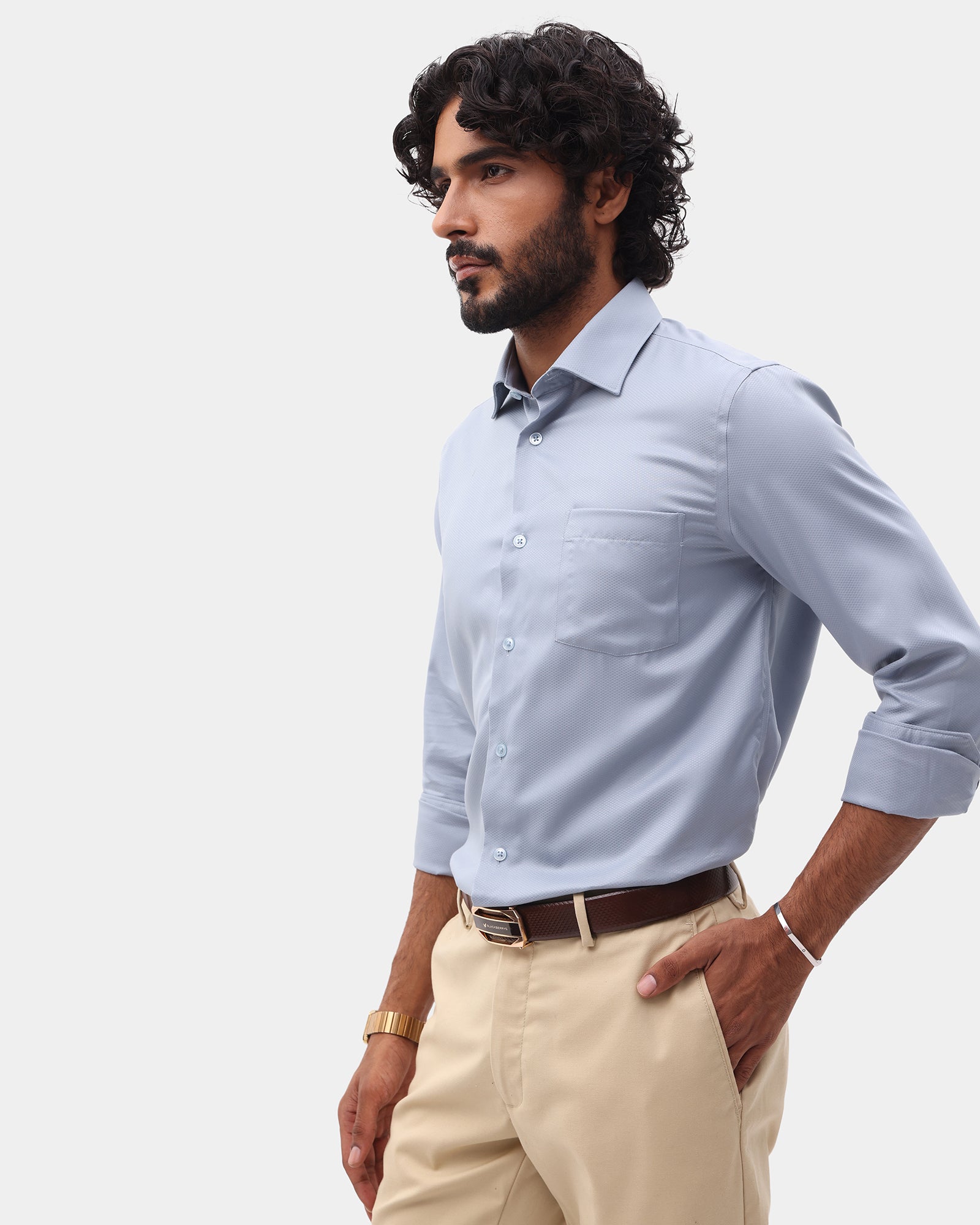 Greyish Blue Unwrinkle Textured Shirt - P31