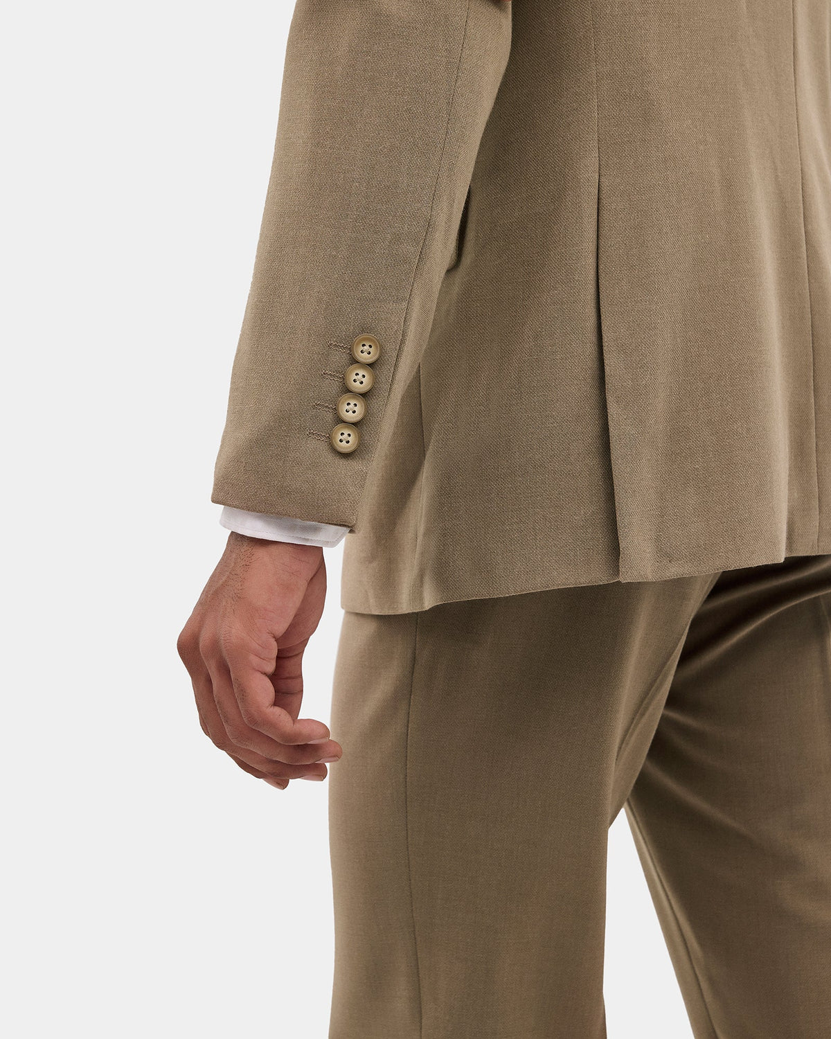 Khaki Two Piece Double Breasted Textured Suit - Lemok