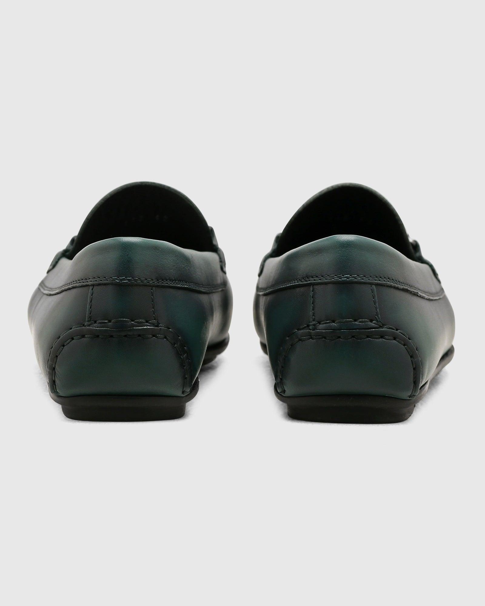 Solid Leather Loafers Shoes In Dark Green (Qanali) - Blackberrys