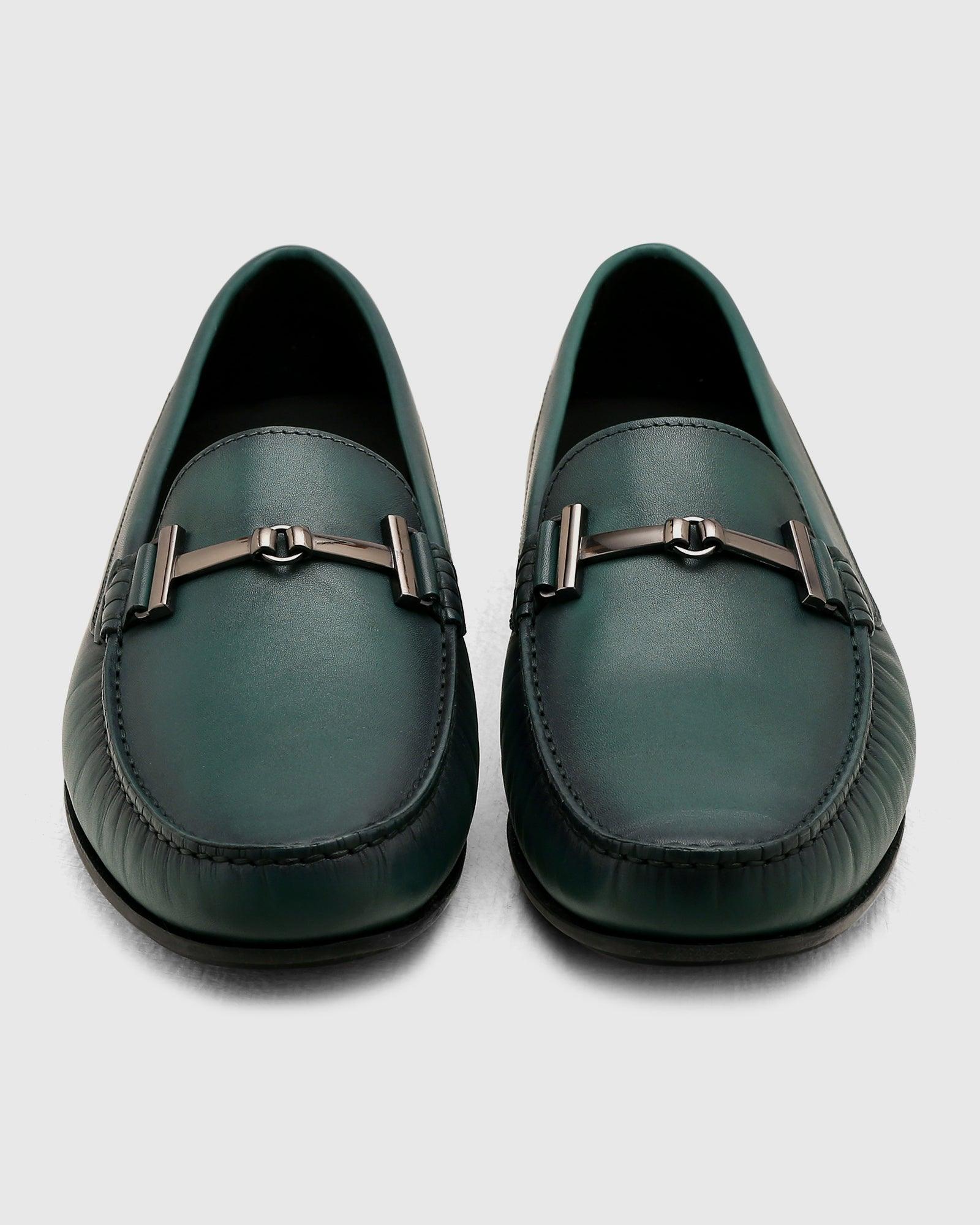 Solid Leather Loafers Shoes In Dark Green (Qanali) - Blackberrys