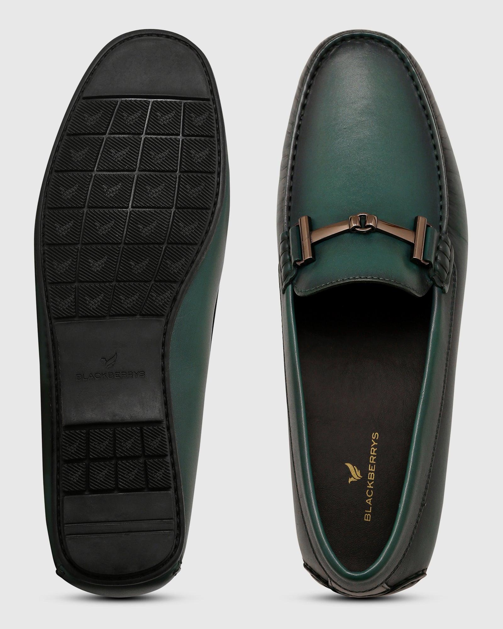 Solid Leather Loafers Shoes In Dark Green (Qanali) - Blackberrys