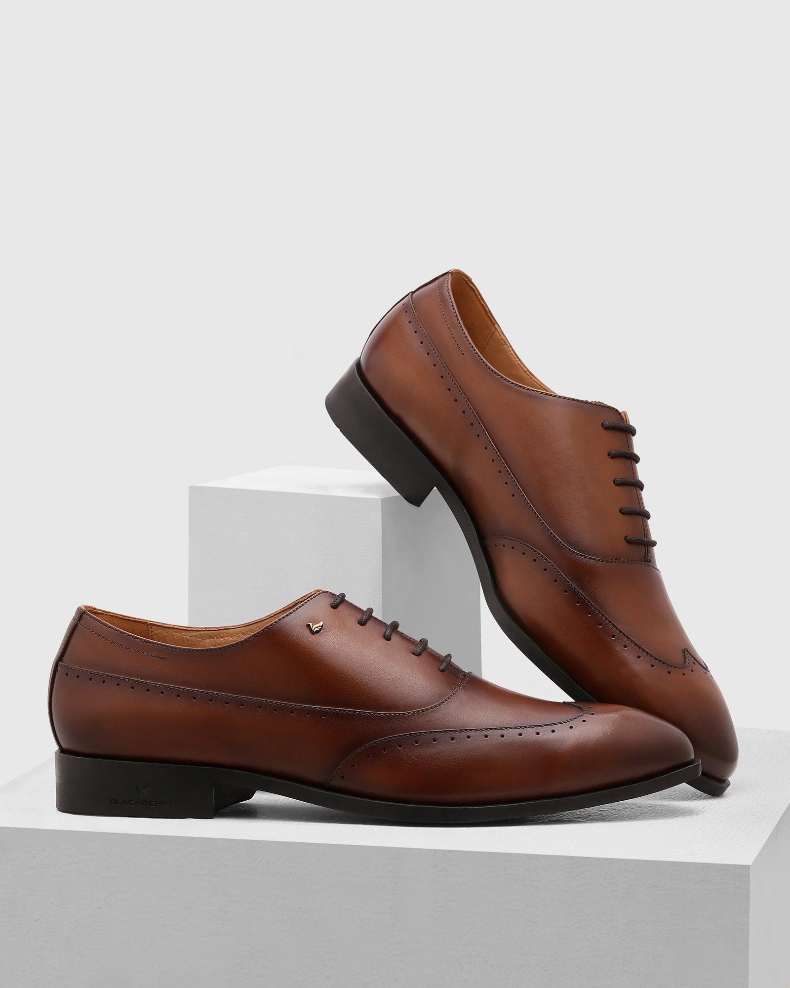 Solid Leather Oxford Shoes In Tan (Qusso) - Blackberrys