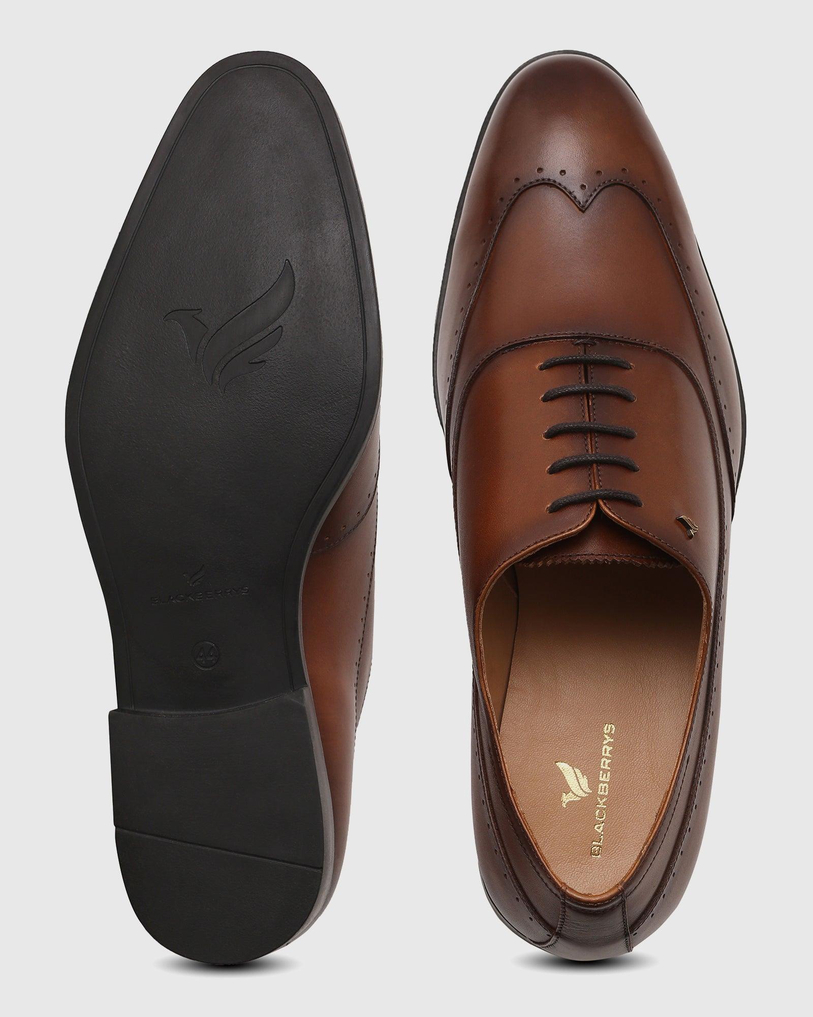 Solid Leather Oxford Shoes In Tan (Qusso) - Blackberrys