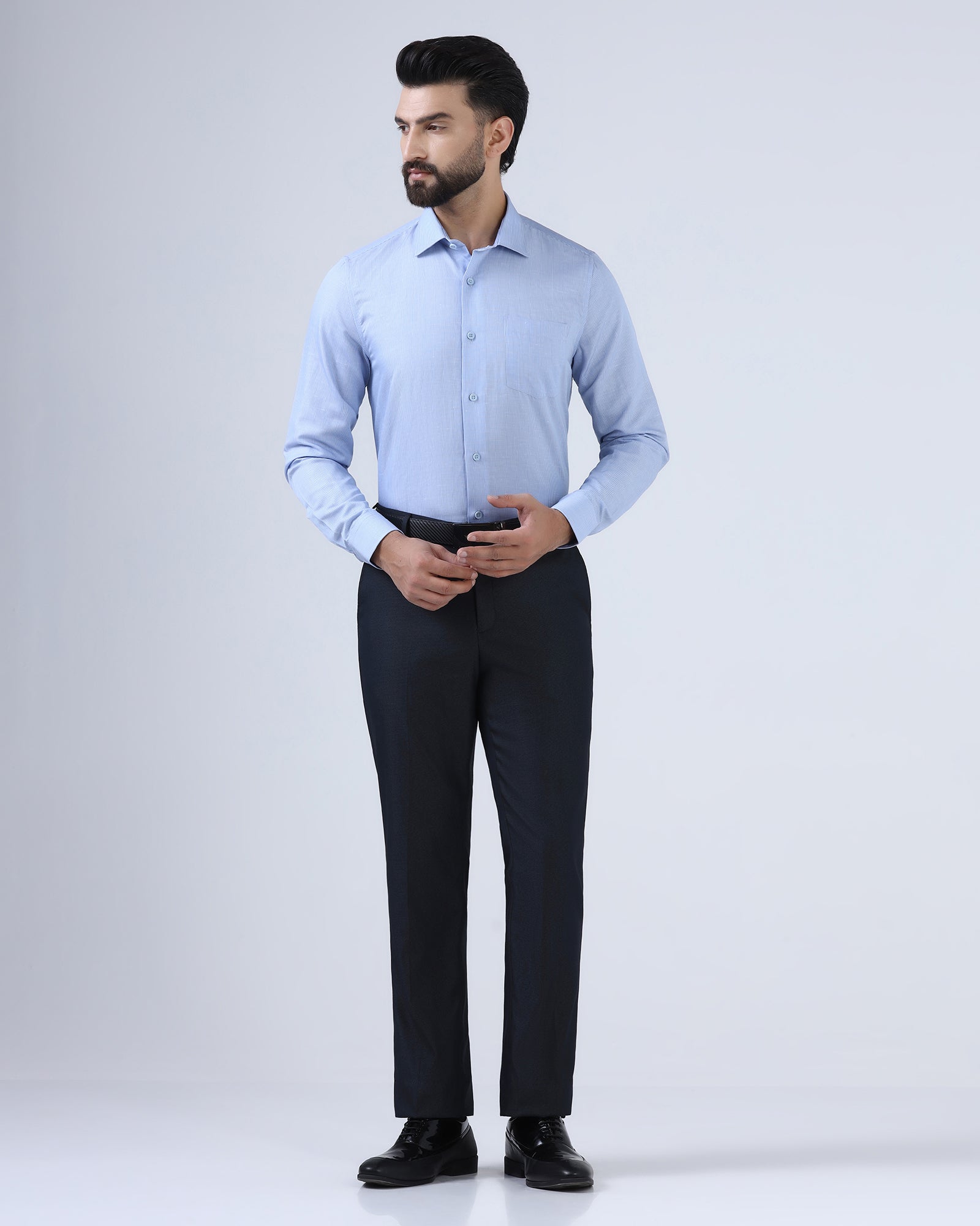 Light Blue Linen Stripe Shirt - Kyro