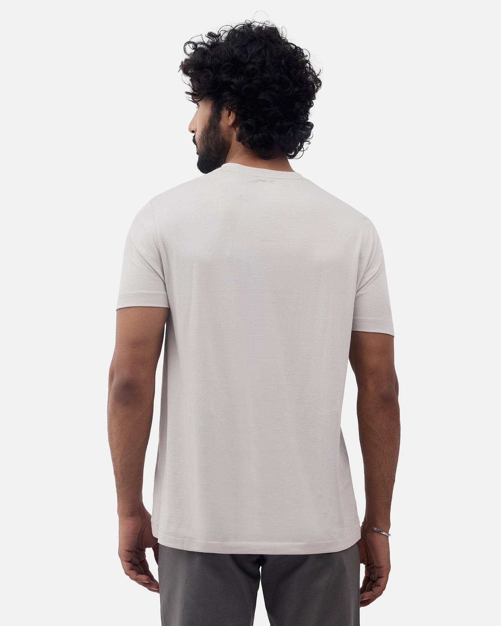 Light Grey Crew Neck Solid T-Shirt - Ginjiro
