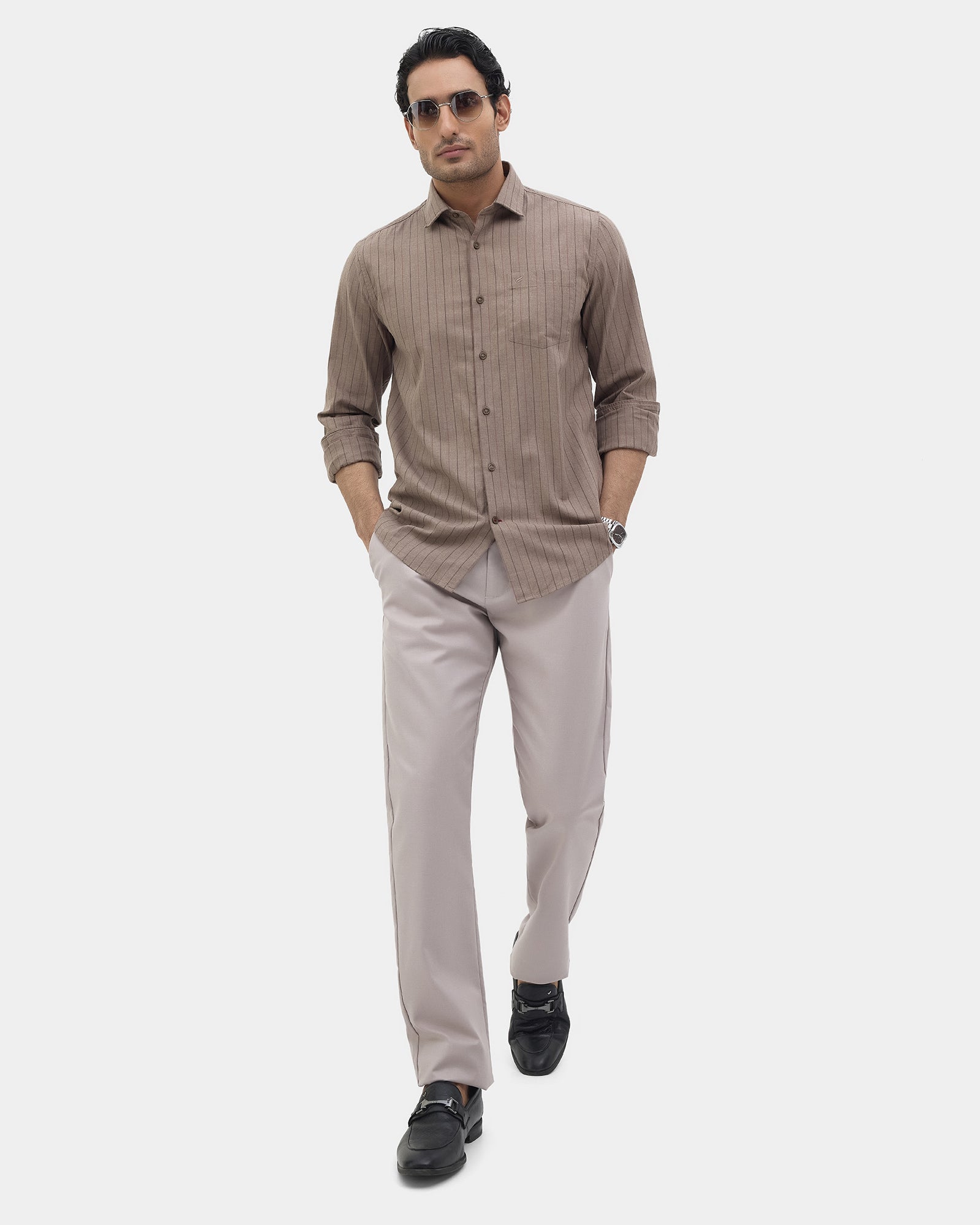 Light Grey Unwrinkle Textured Khakis - Dolomite