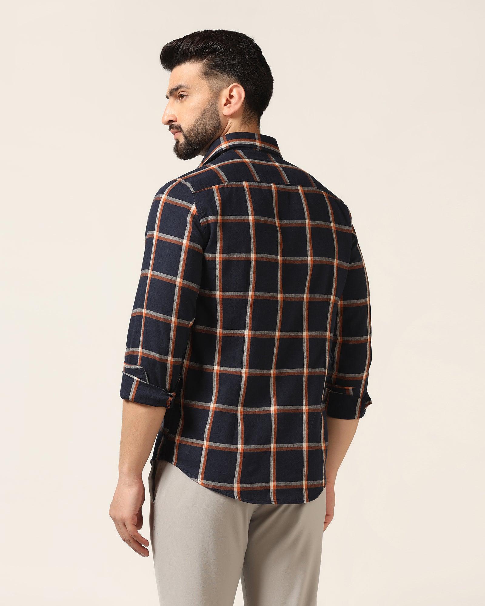 Linen Casual Navy Check Shirt - Albert - Blackberrys