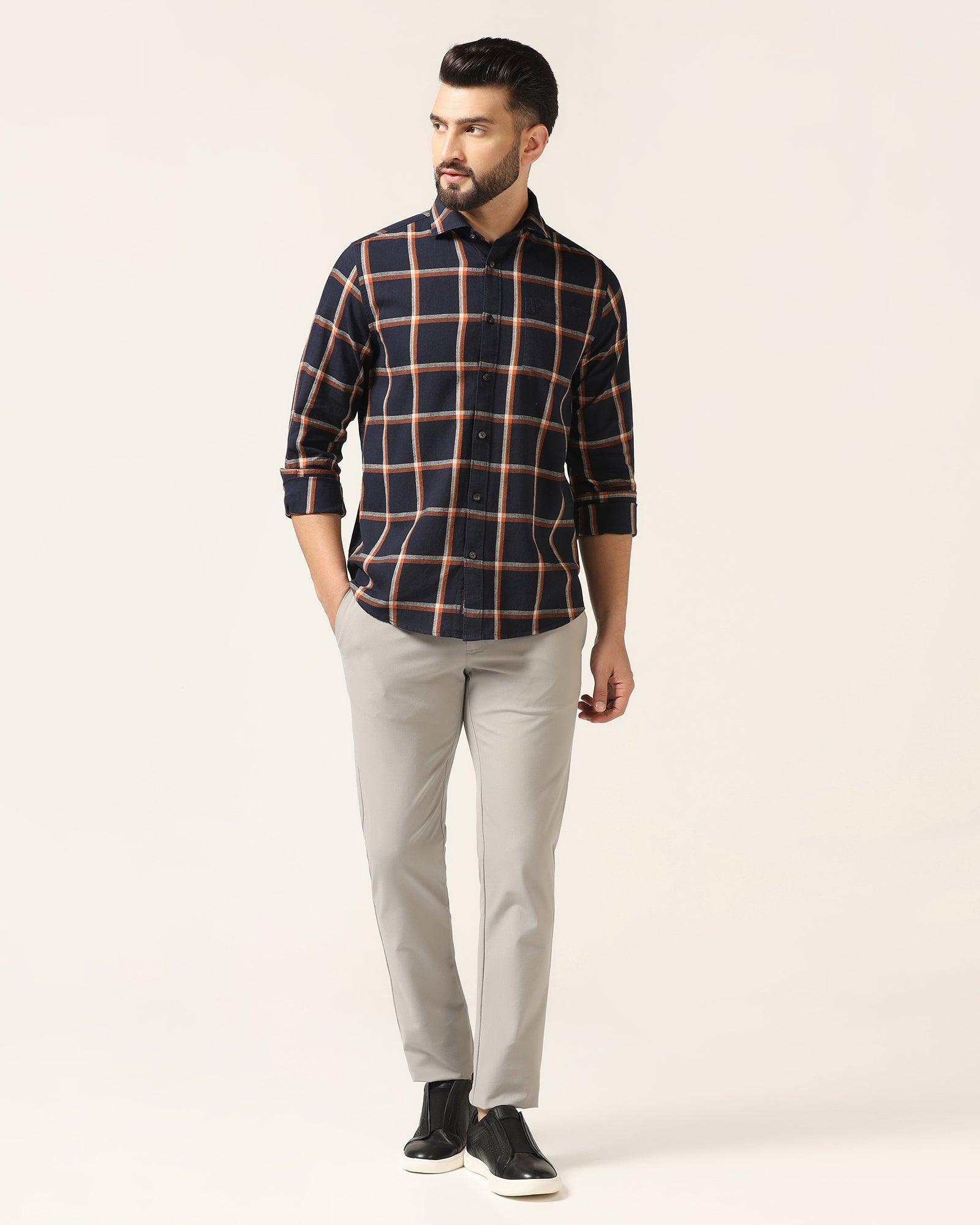 Linen Casual Navy Check Shirt - Albert - Blackberrys