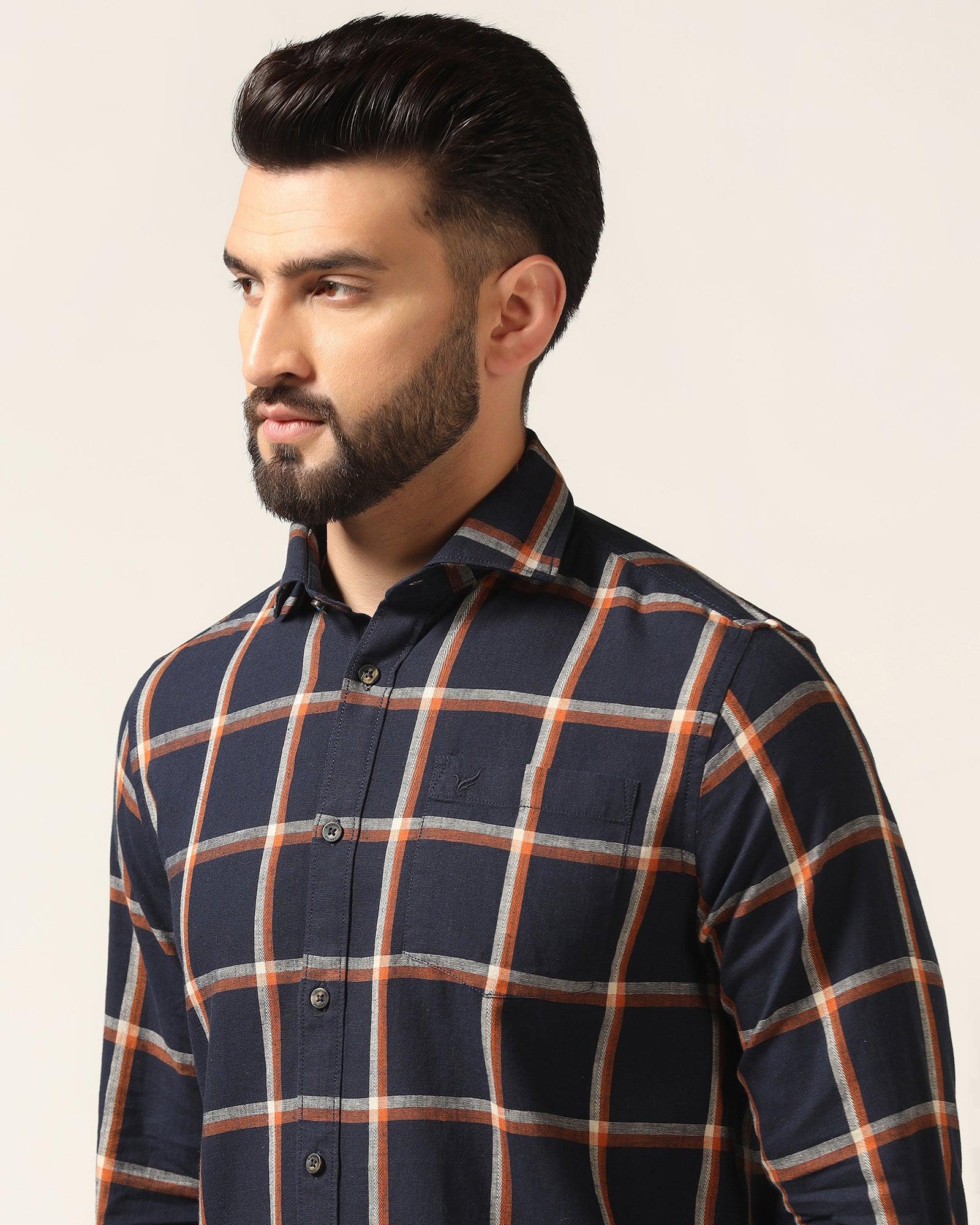 Linen Casual Navy Check Shirt - Albert - Blackberrys