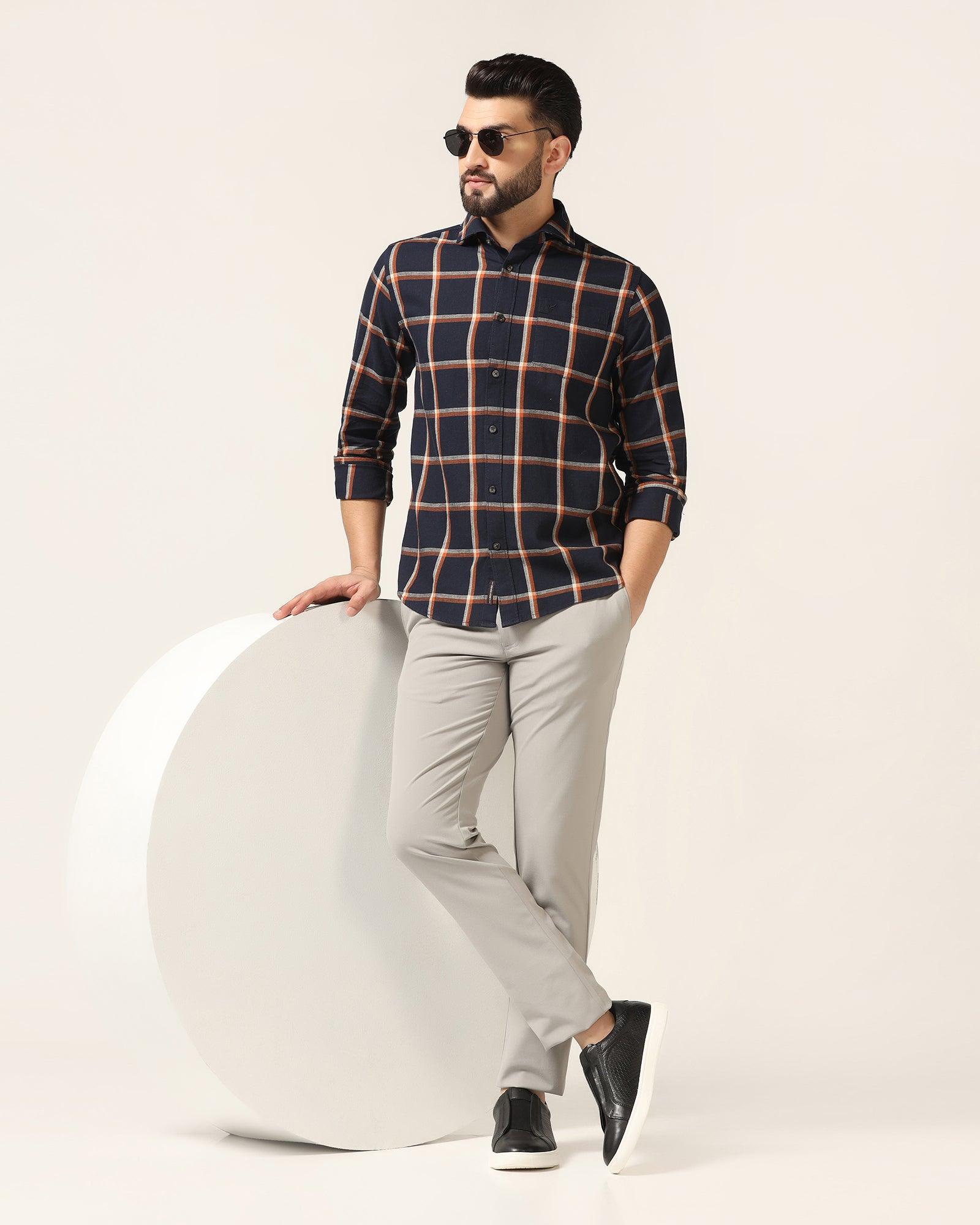Linen Casual Navy Check Shirt - Albert - Blackberrys