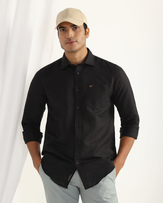 Linen Casual Black Solid Shirt - Salmon