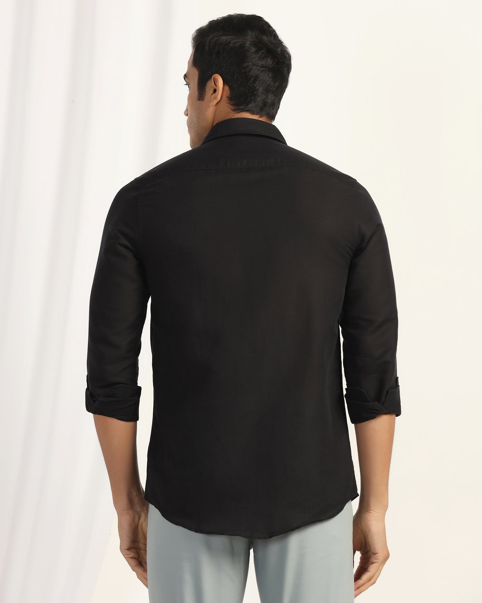 Linen Casual Black Solid Shirt - Salmon