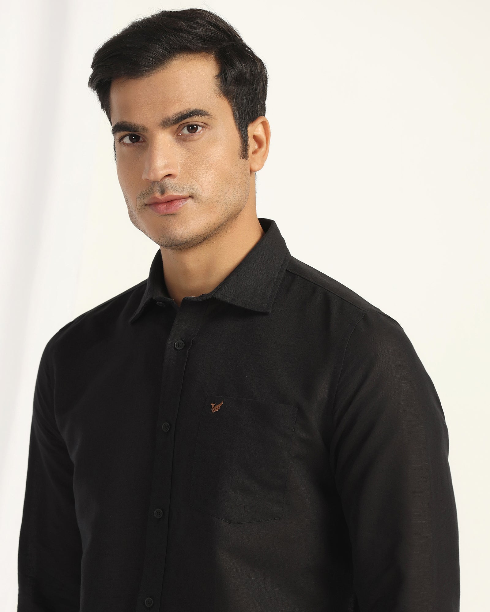 Linen Casual Black Solid Shirt - Salmon