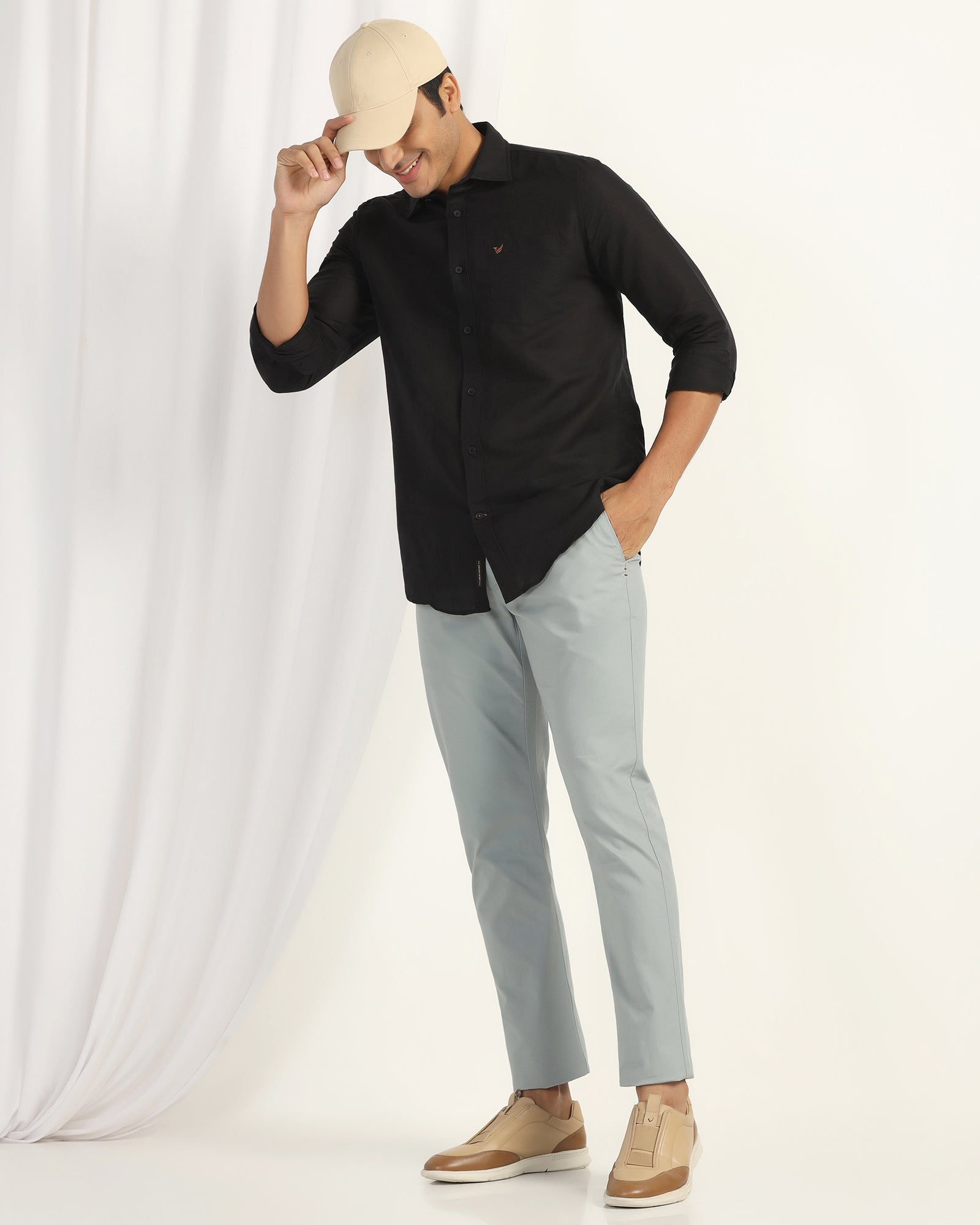 Linen Casual Black Solid Shirt - Salmon