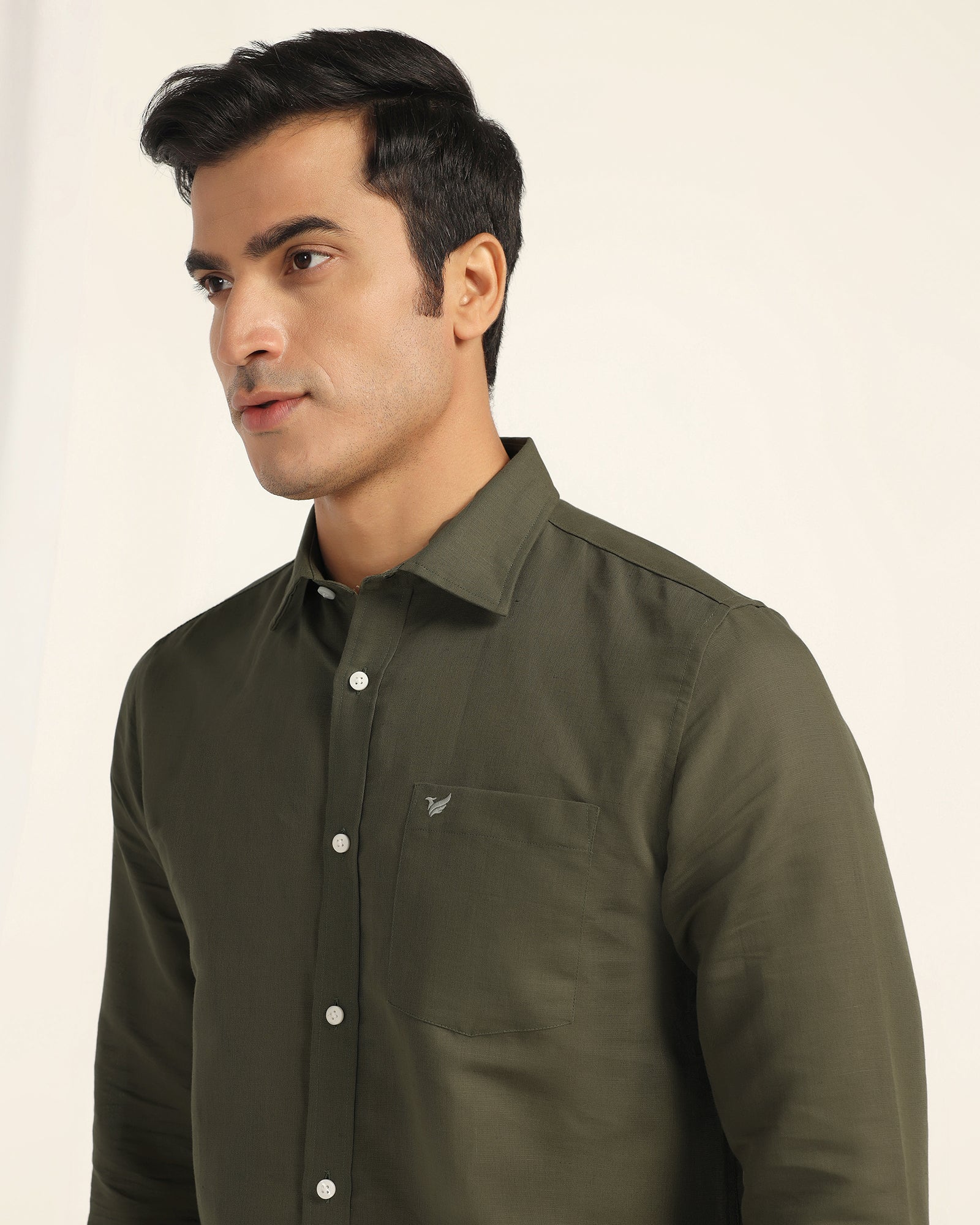 Linen Casual Olive Solid Shirt - Salmon
